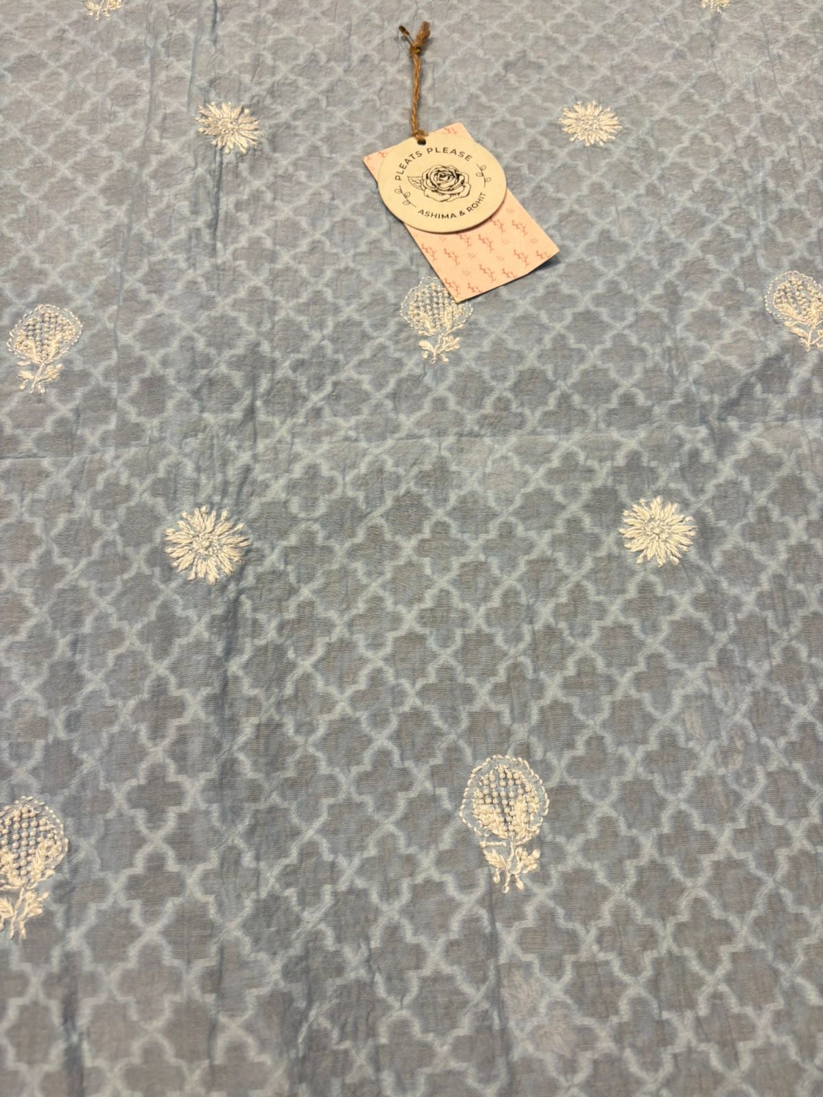 Powder Blue Chanderi Silk Chikankari Men’s Kurta Fabric