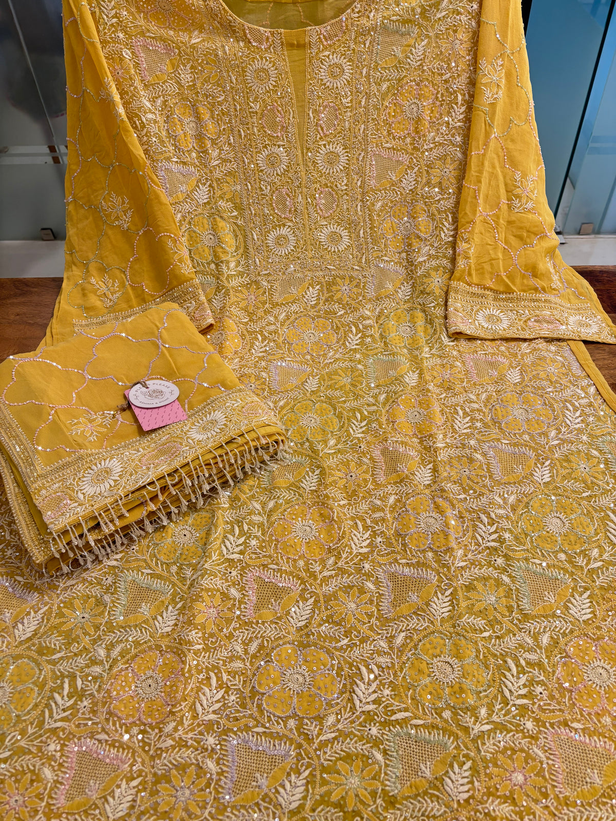 Mustard Yellow Pure & Premium Georgette Chikankari Kurta & Dupatta