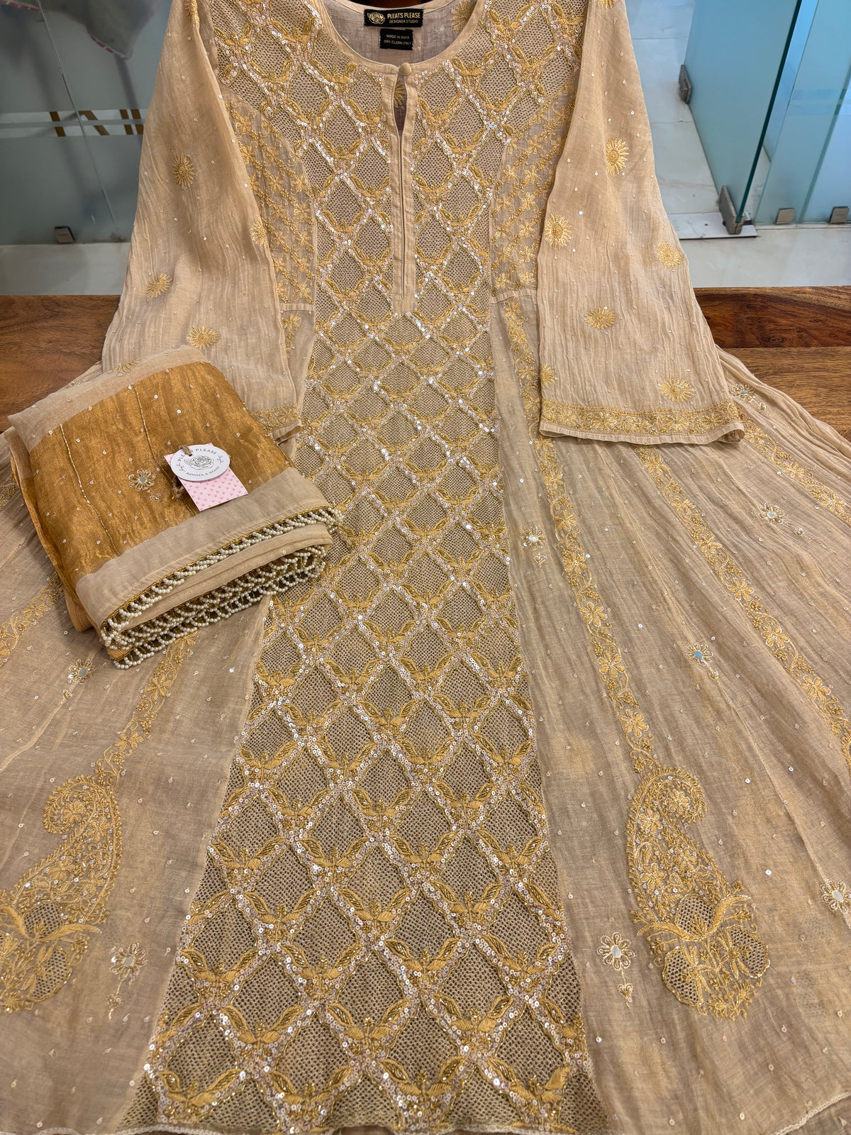 Dyeable Pure & Premium Tissue Chikankari Jaal Anarkali & Dupatta