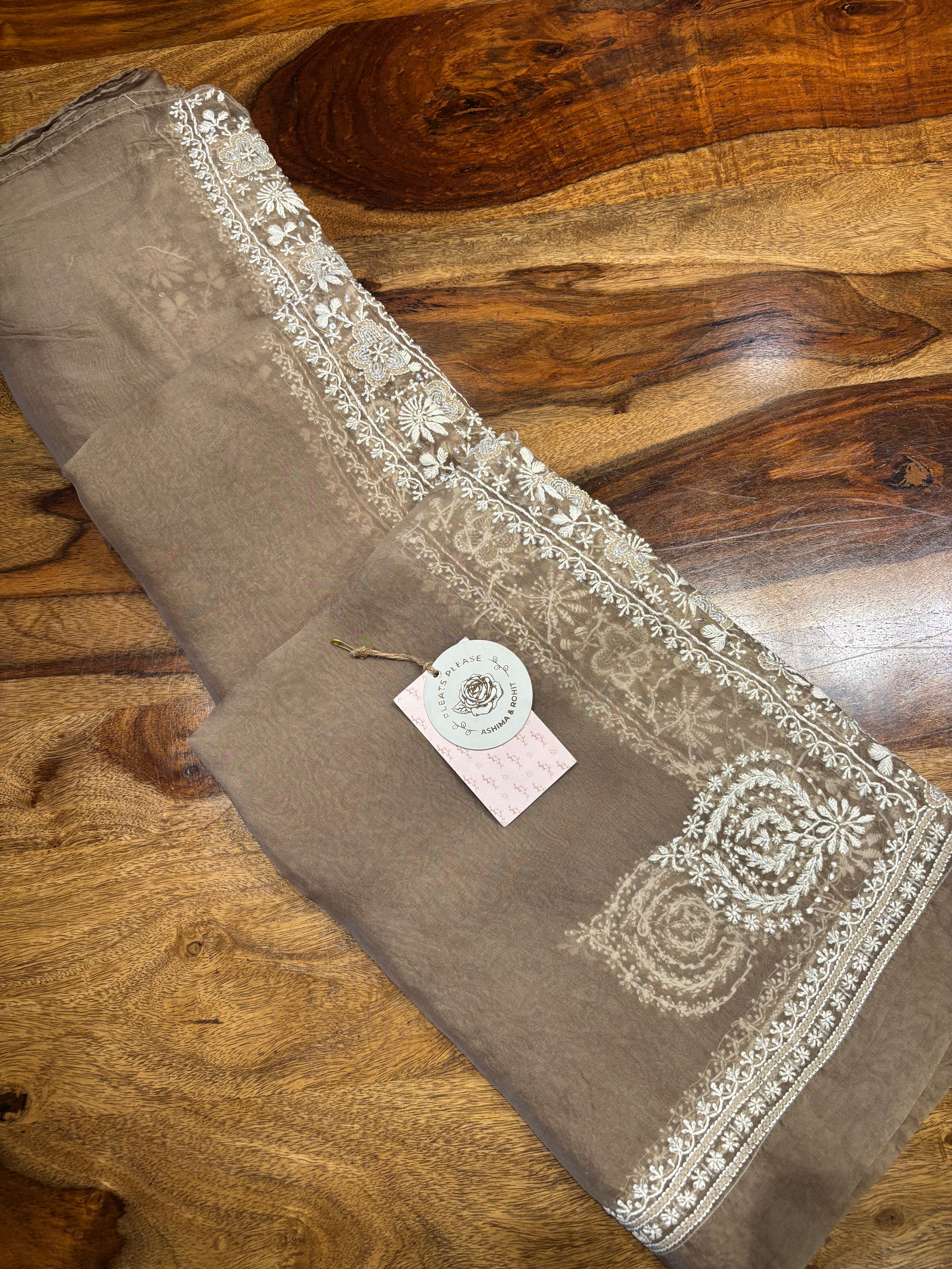 Brown Organza silk Chikankari Co-ord