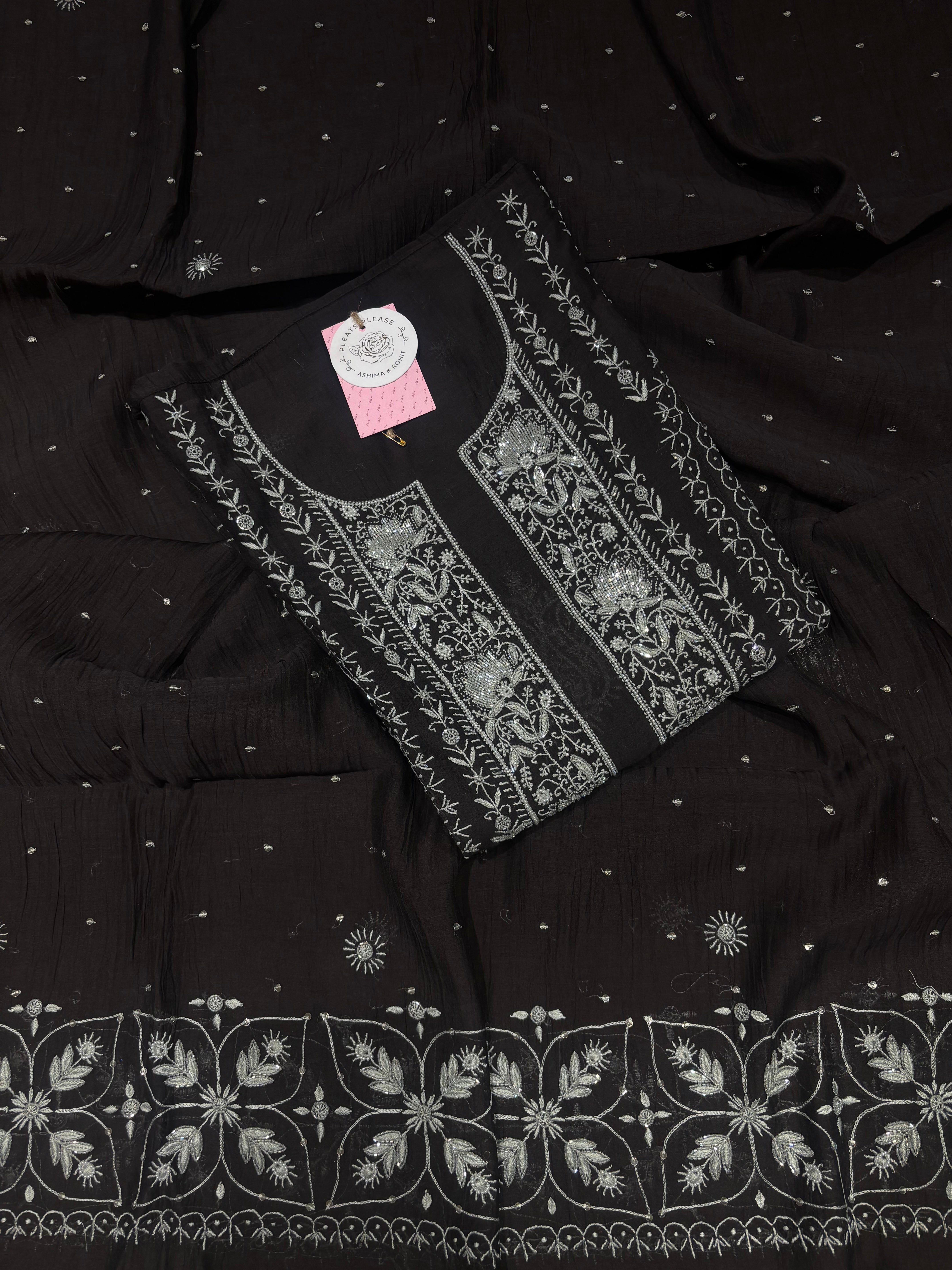 Black Chanderi Mul Chikankari Kurta & Dupatta Set