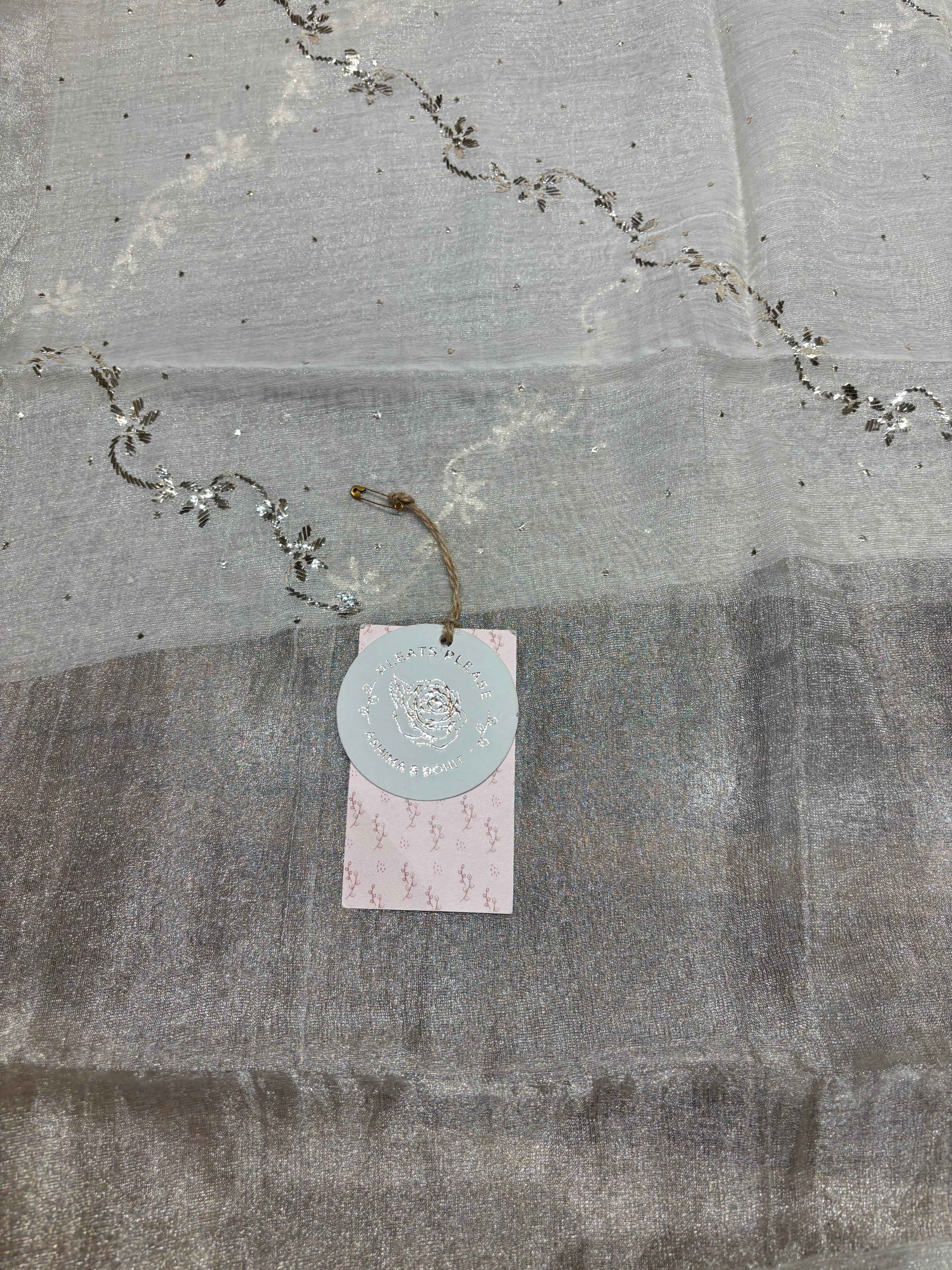 Silver Pure And Premium Tissue Mukaish Dupatta - Pleats PleaseChikankari