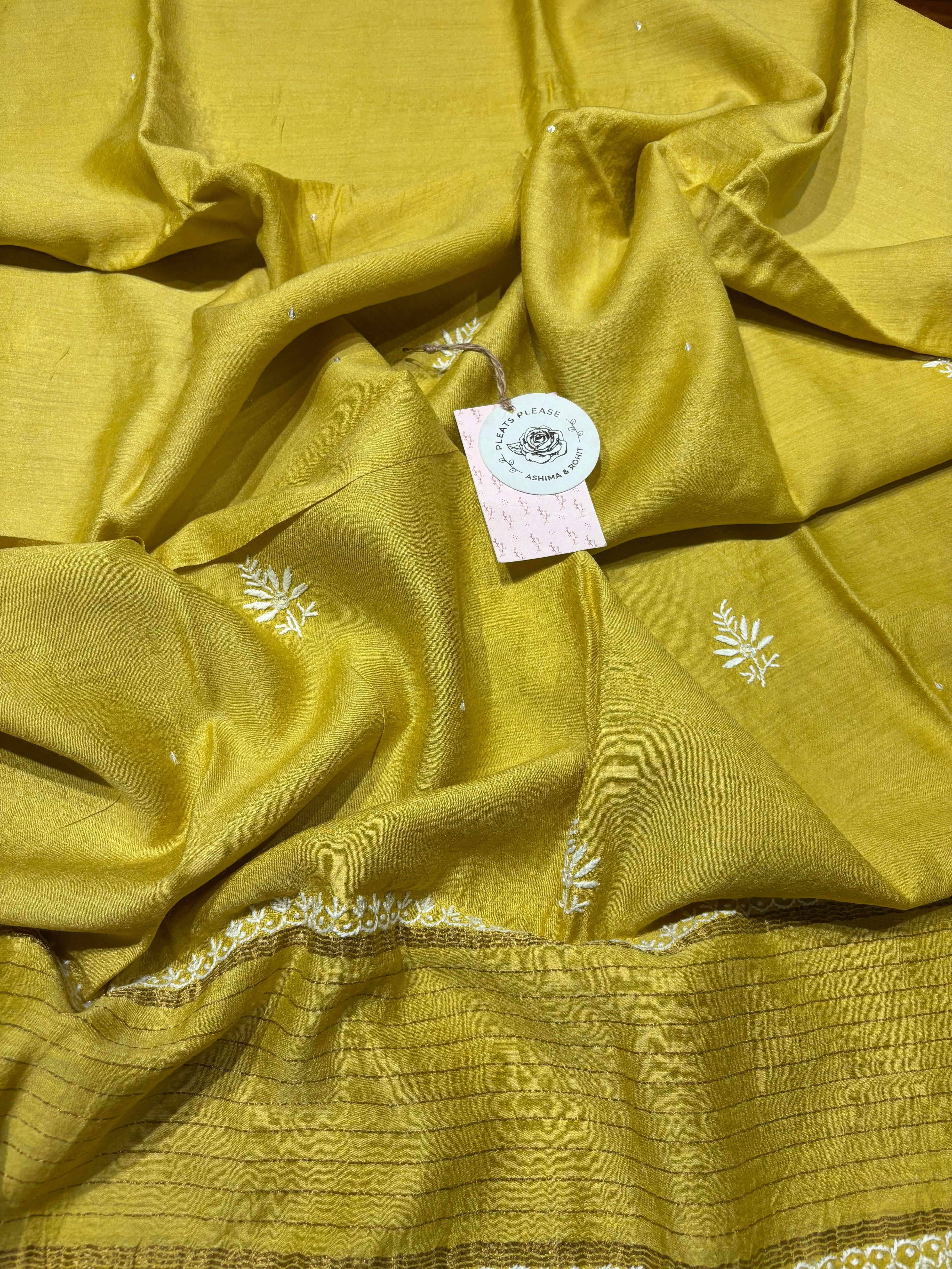 Yellow Monga Silk Chikankari Kurta and Dupatta set