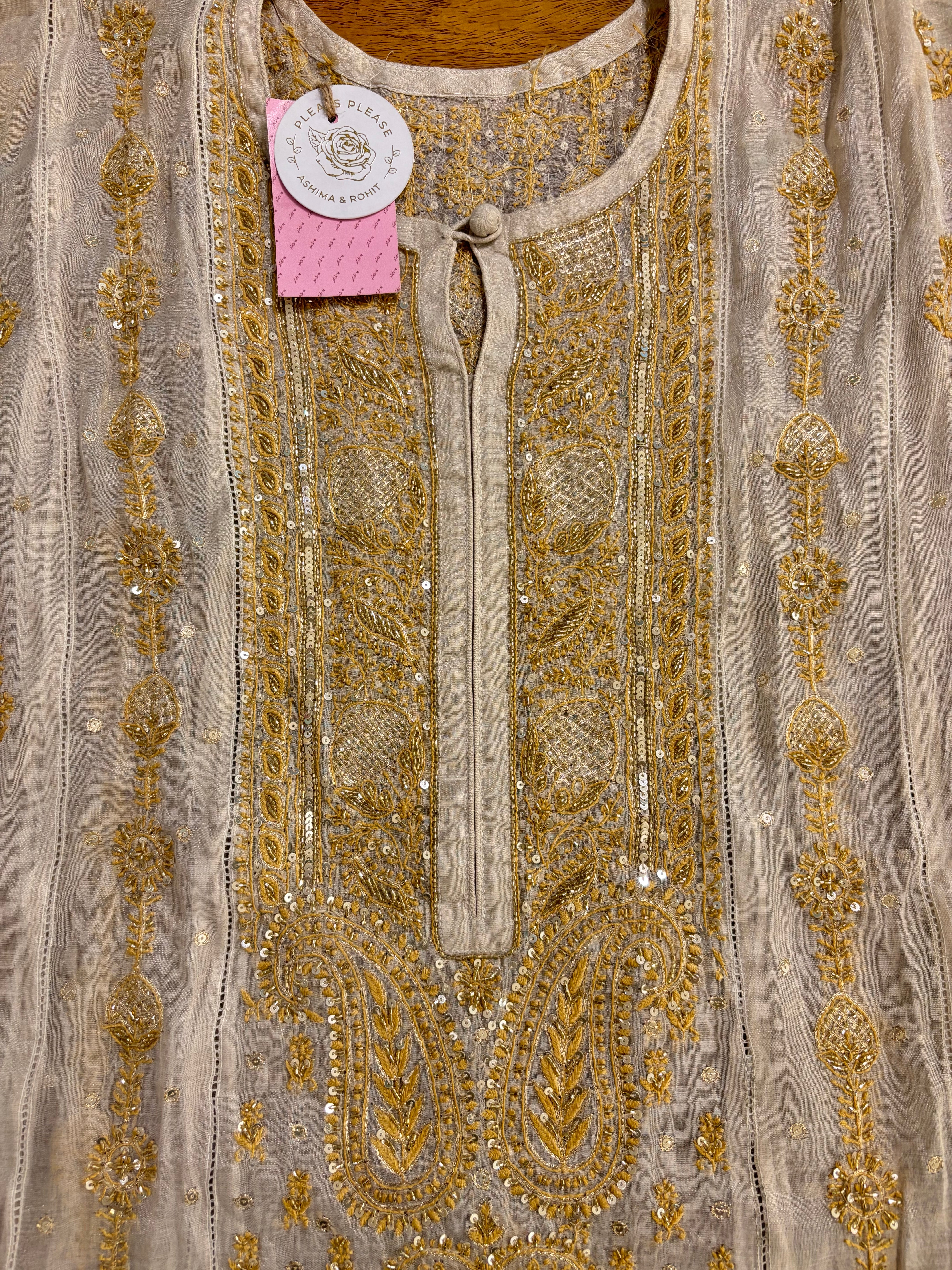 Dyeable Ivory Silver Pure & Premium Tissue Chikankari Kurta & Dupatta