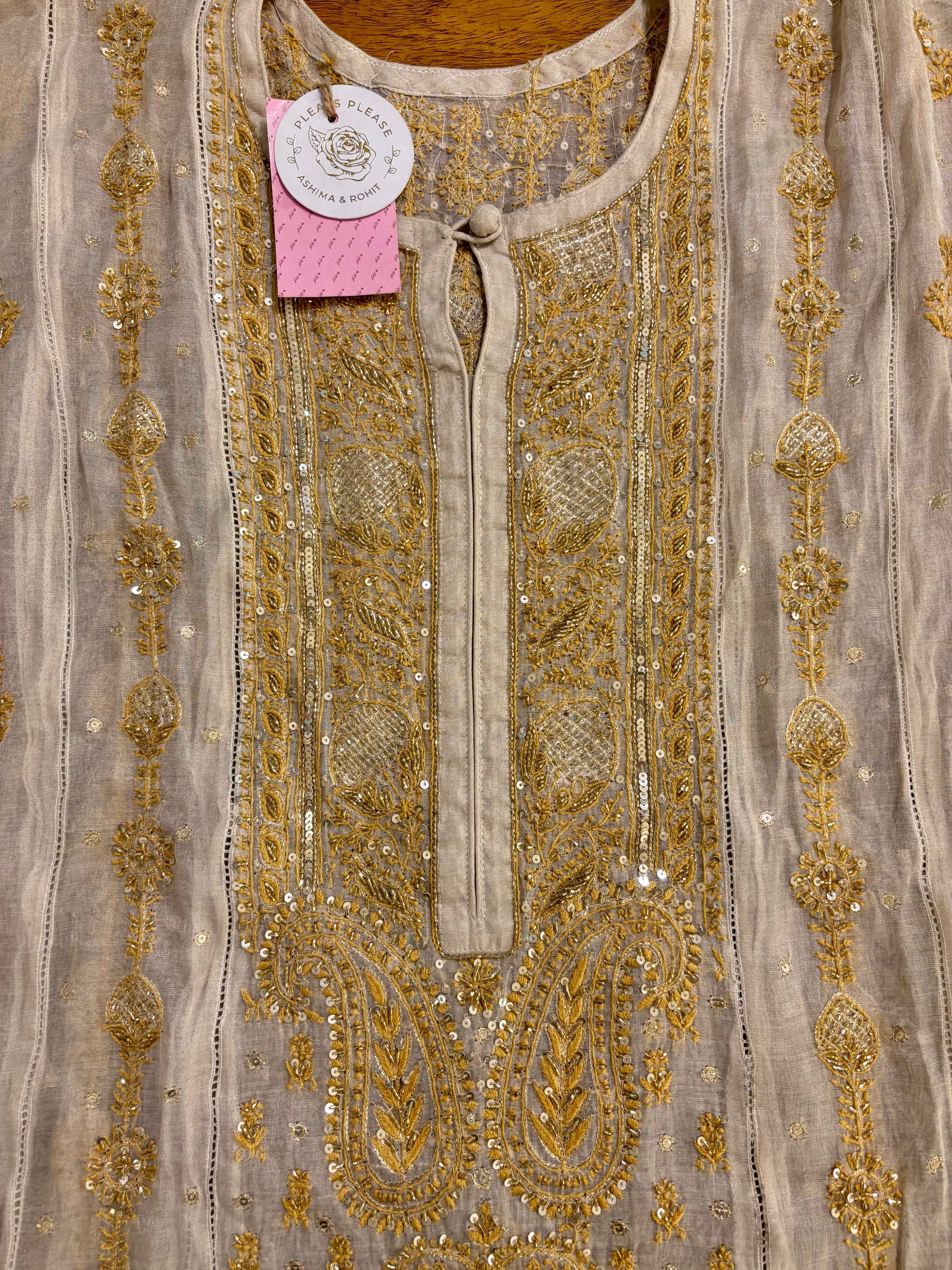 Dyeable Ivory Silver Pure & Premium Tissue Chikankari Kurta & Dupatta
