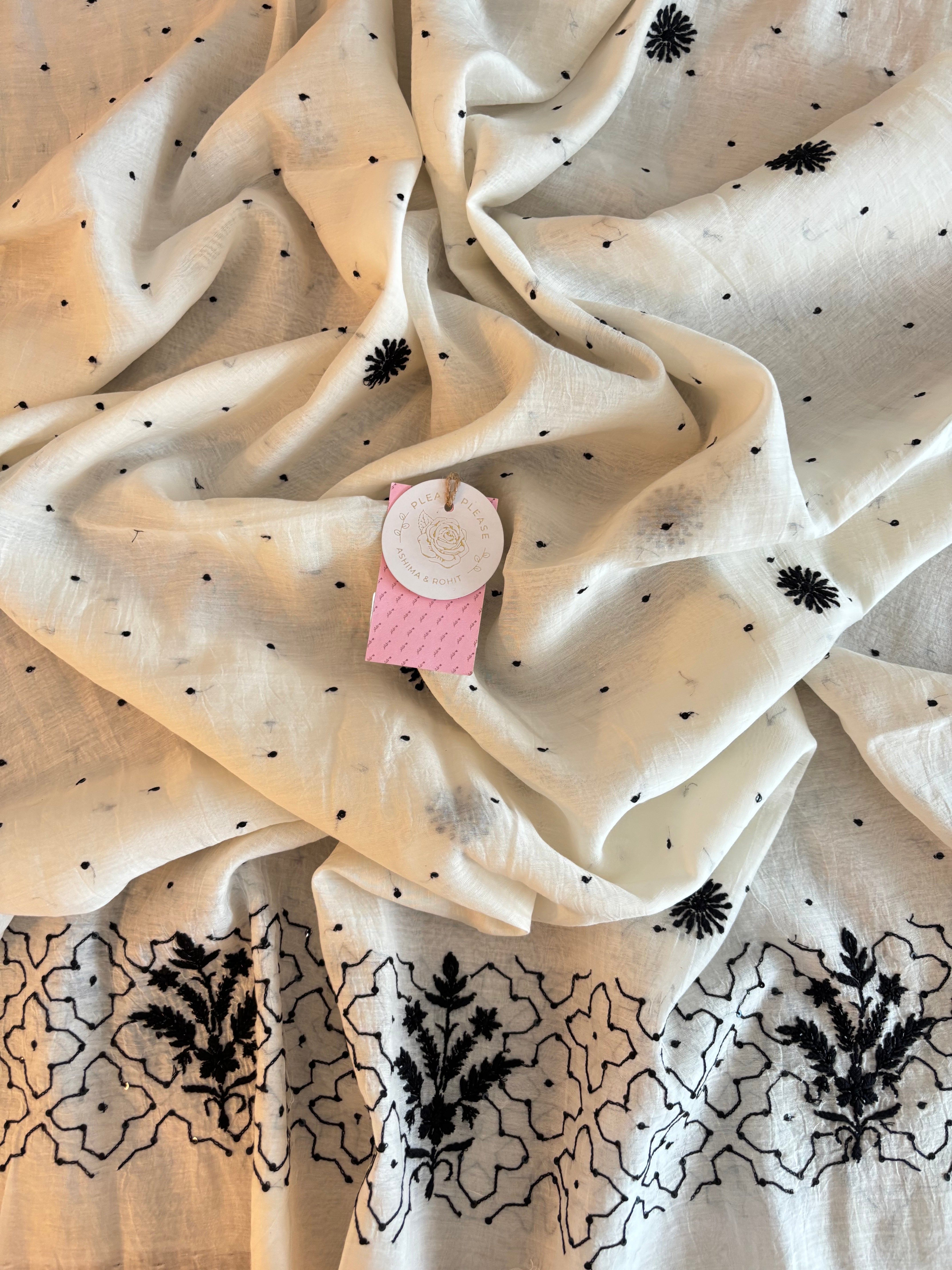 Dyeable Black and White Chanderi Mul Chikankari Anarkali & Dupatta