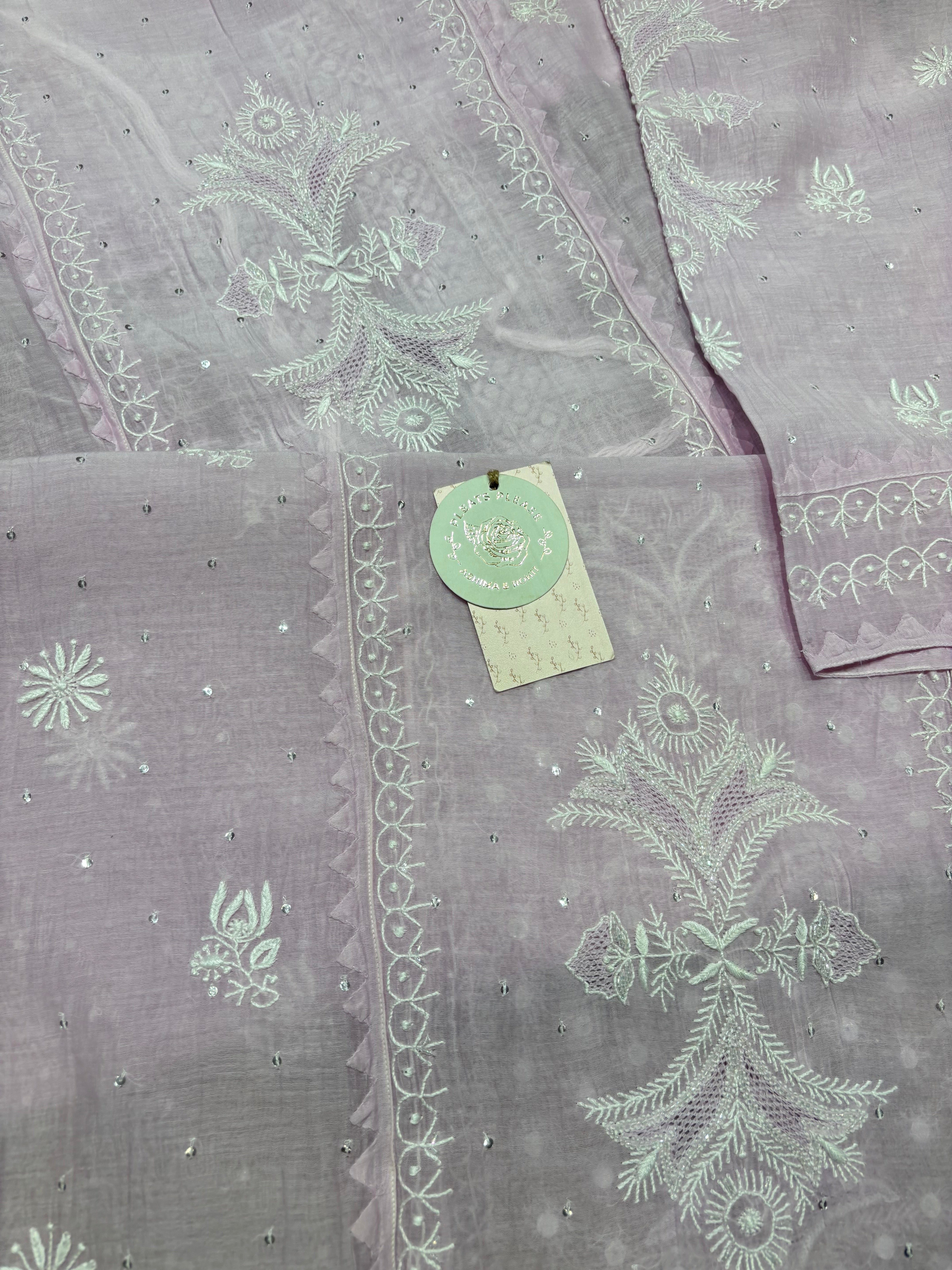 Lilac Chanderi Mul Chikankari Kurta and Dupatta Set