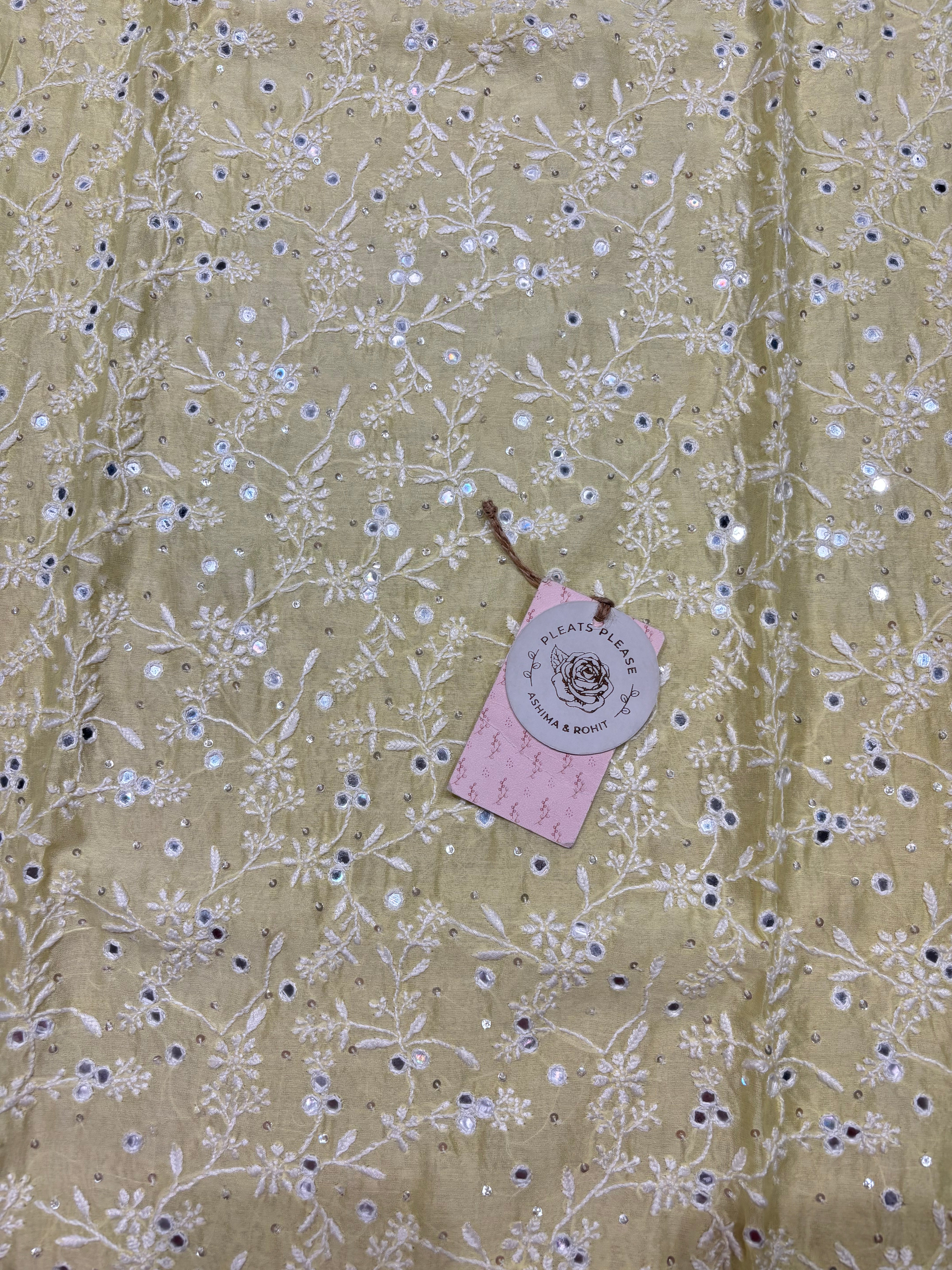Lime Yellow Chanderi Silk Chikankari Co-ord Set