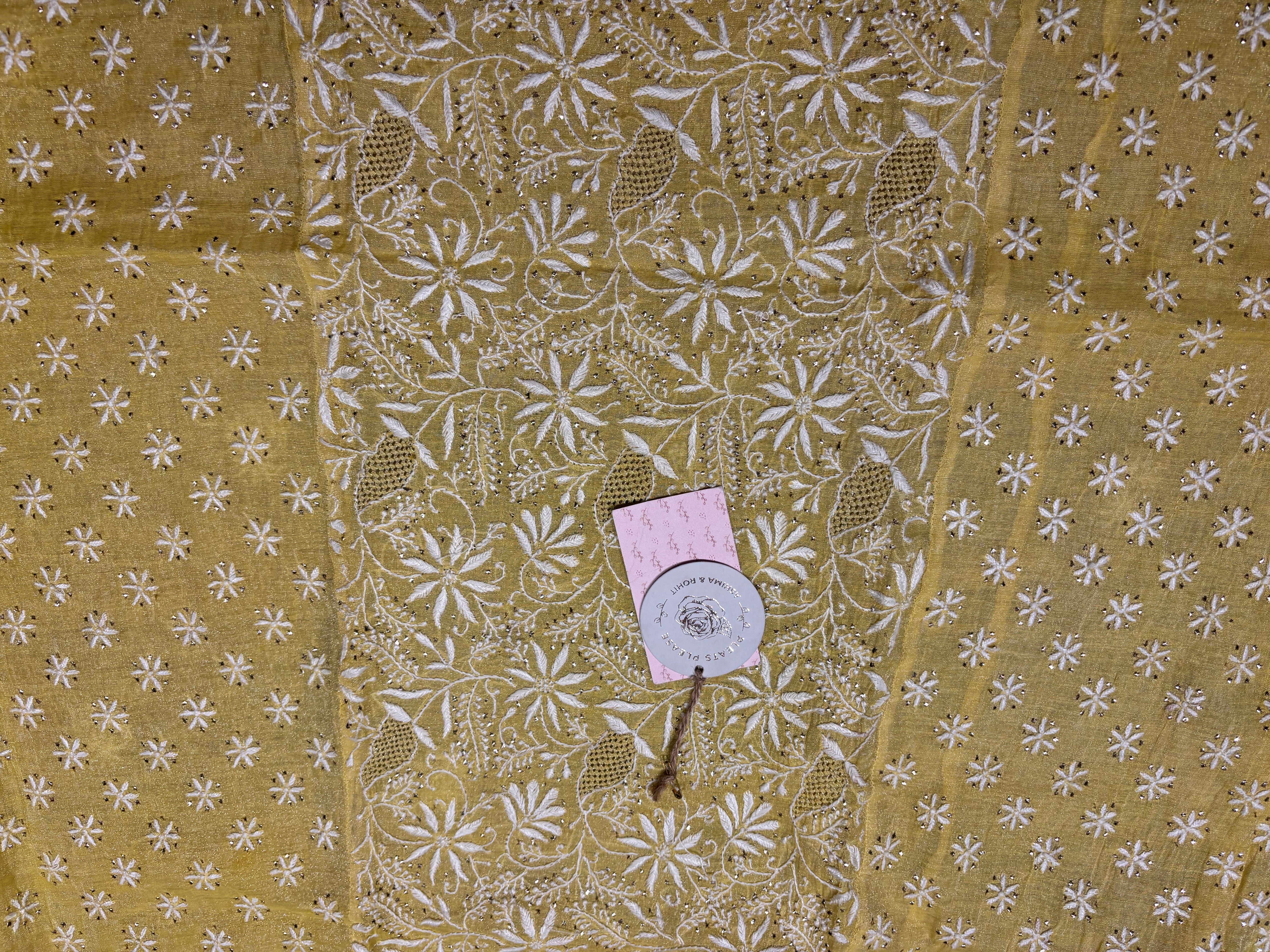 Lime yellow Pure Tissue Chikankari Kurta and Dupatta set
