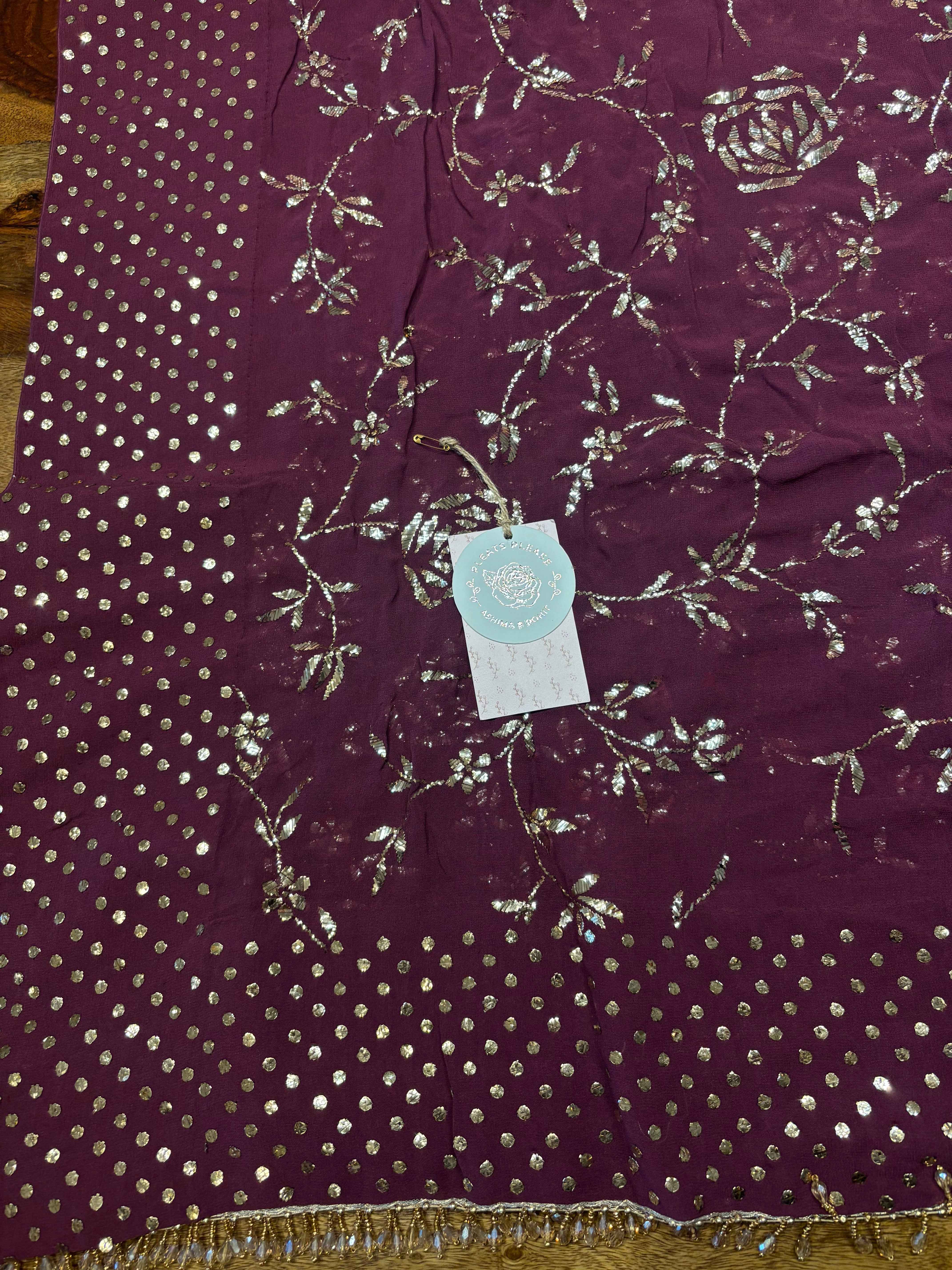 Wine Mukaish Pure And Premium Georgette Dupatta - Pleats PleaseChikankari