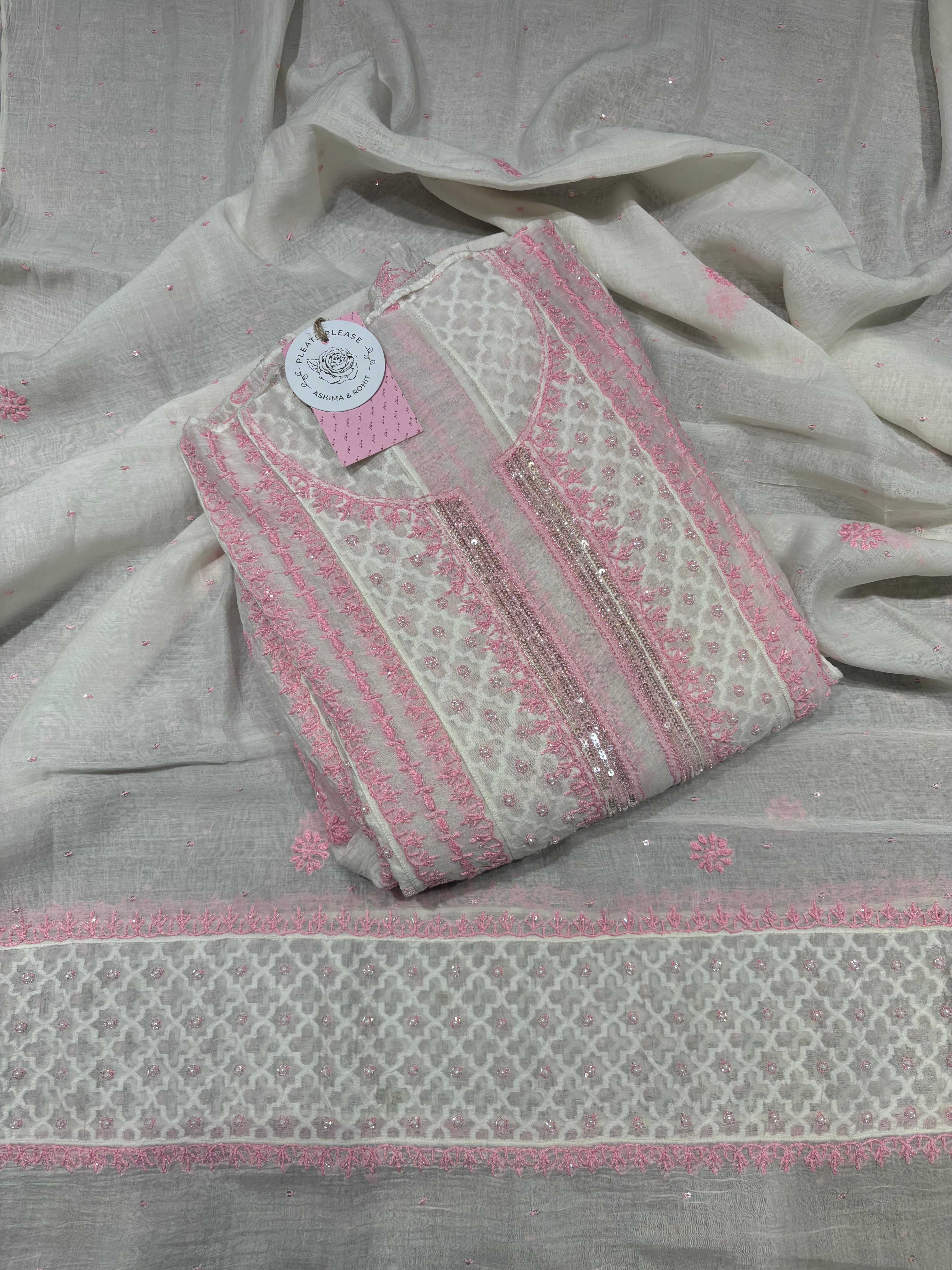Dyeable Chanderi Mul Chikankari Anarkali & Dupatta Set