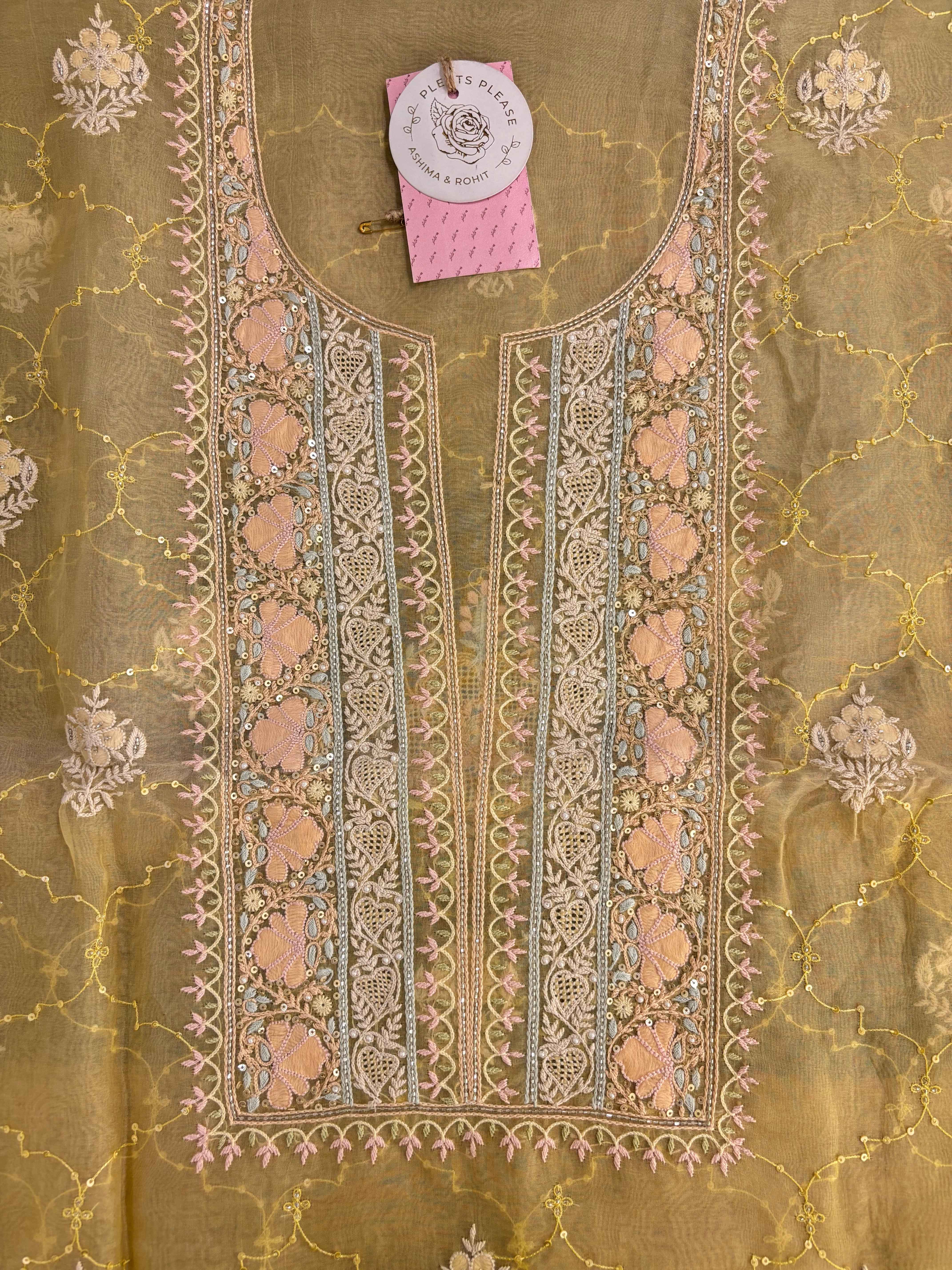 butter Yellow Pure & Premium Organza Chikankari Kurta & Dupatta