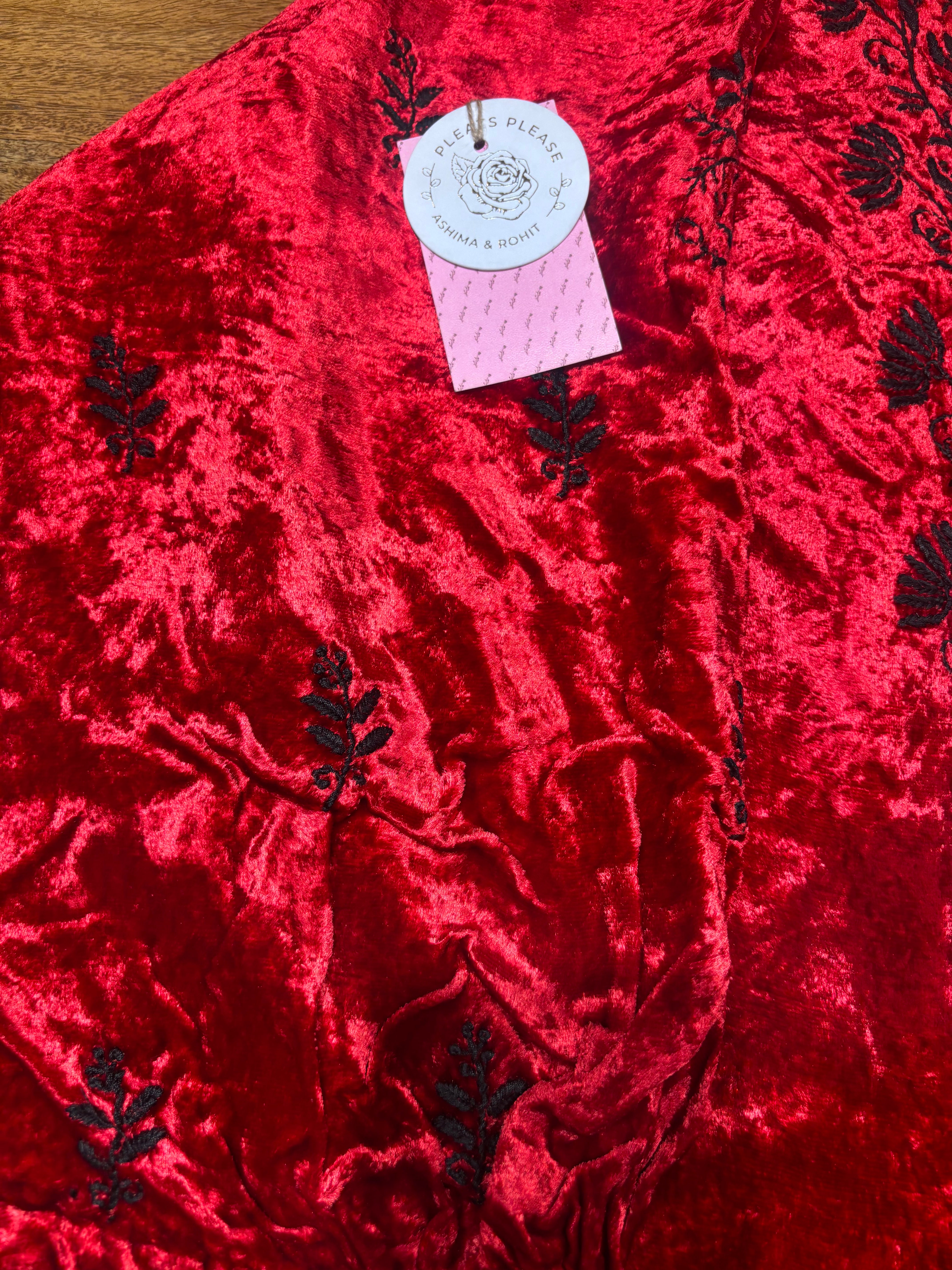 Red Pure & Premium Velvet Chikankari Co-ord Set