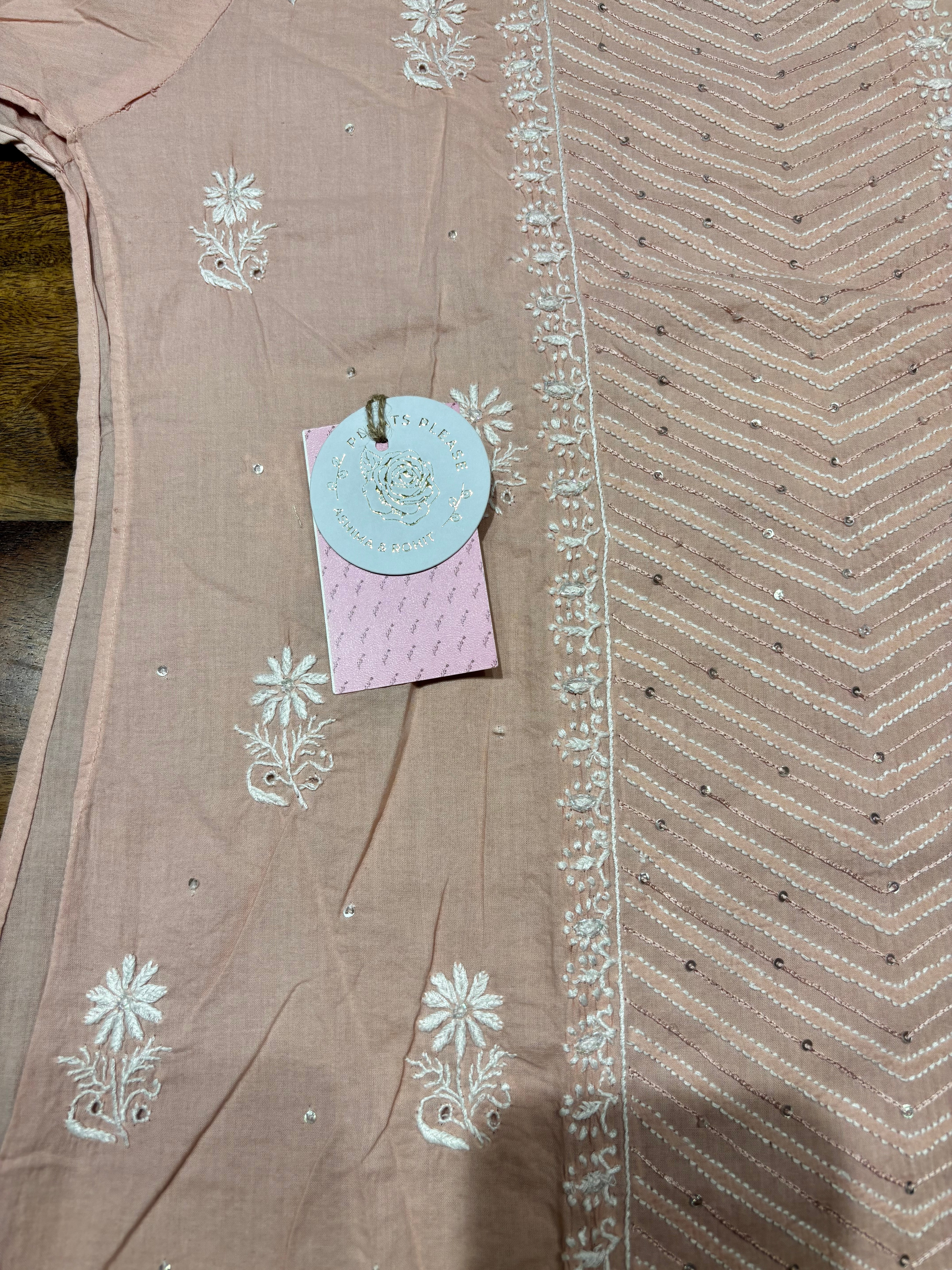 Peach Mulmul Chikankari Kurta