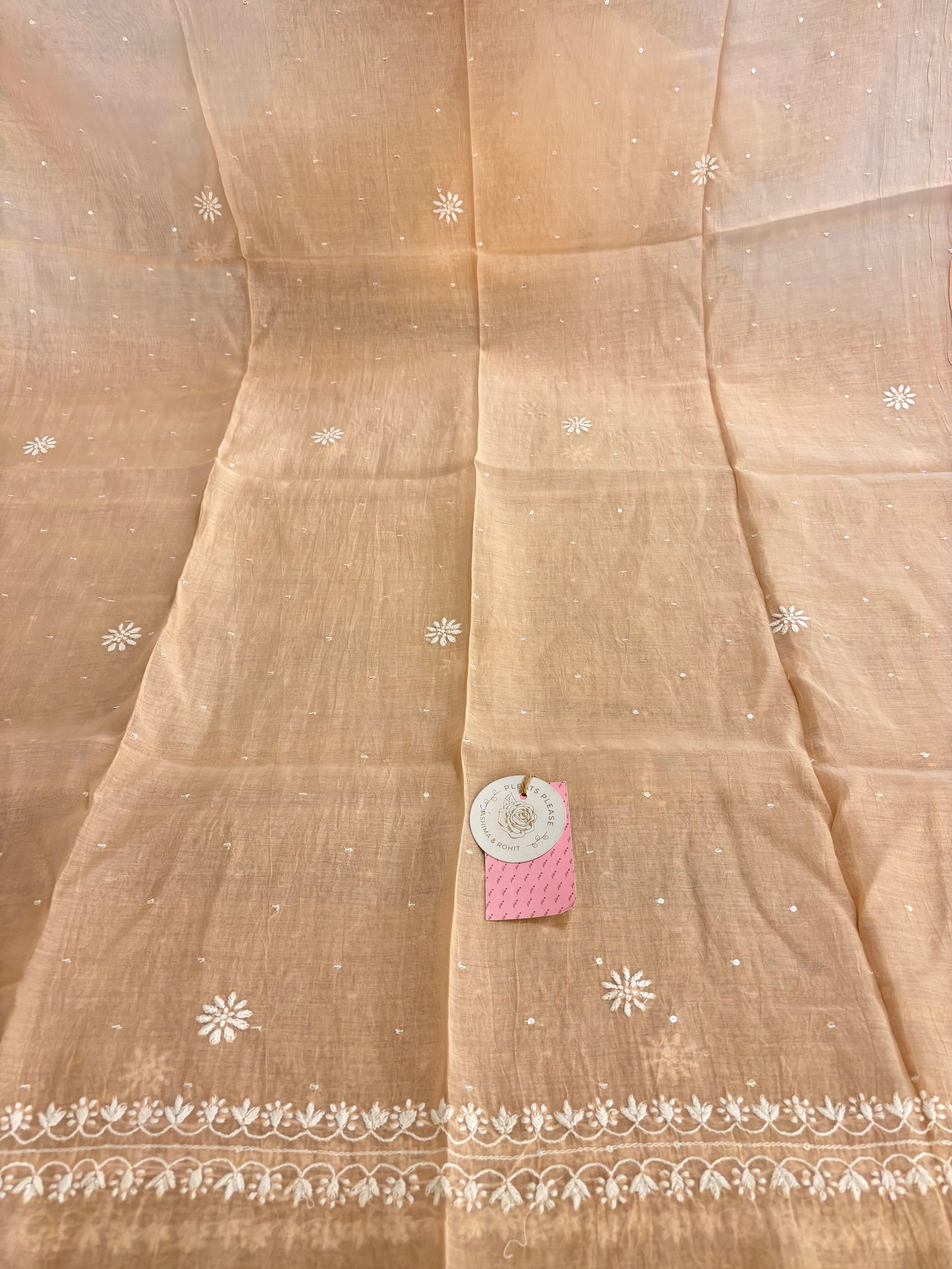 Peach Chanderi Chikankari Kurta & Dupatta