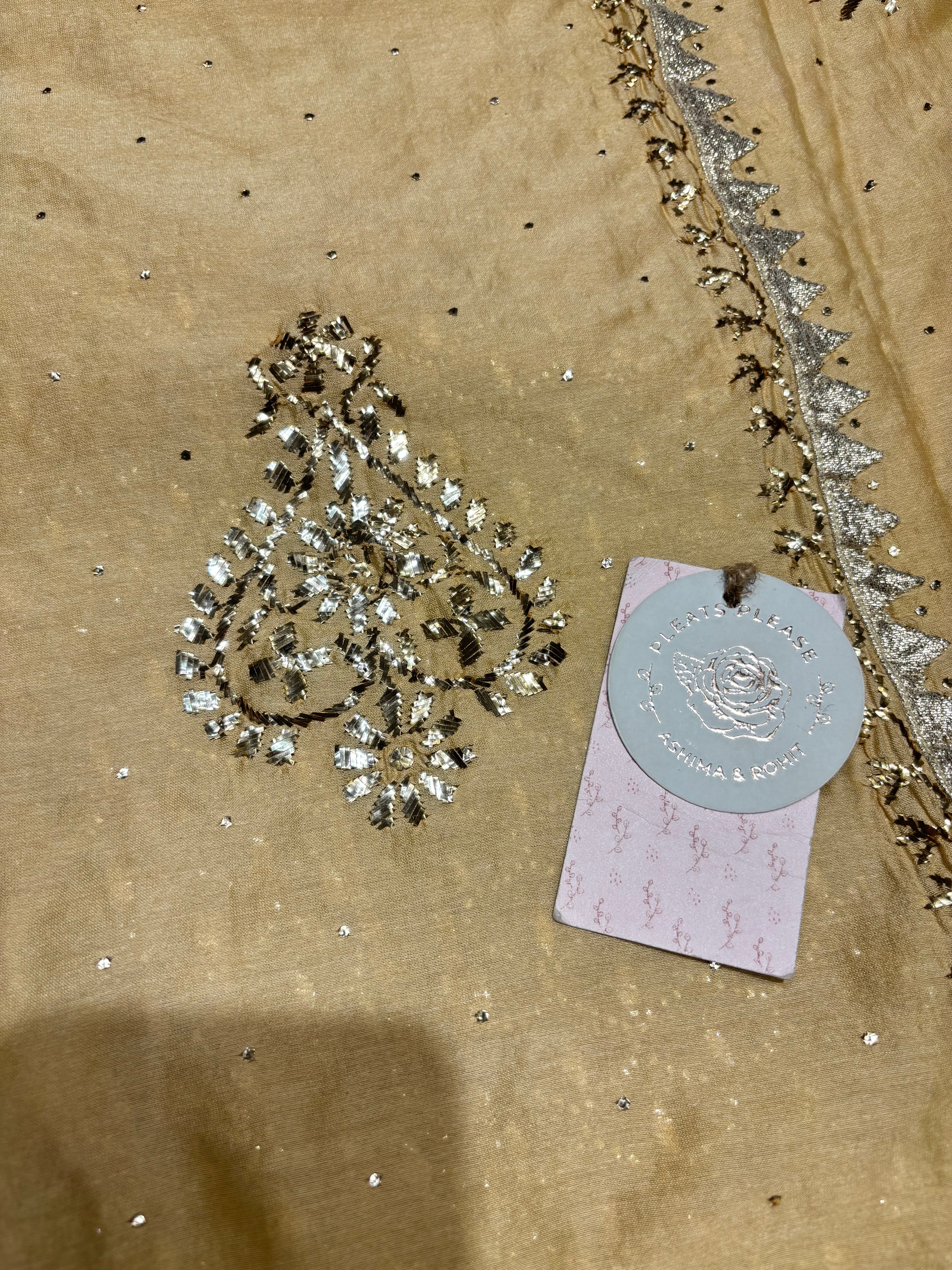 Golden Chanderi Silk Mukaish Kurta & Dupatta Set