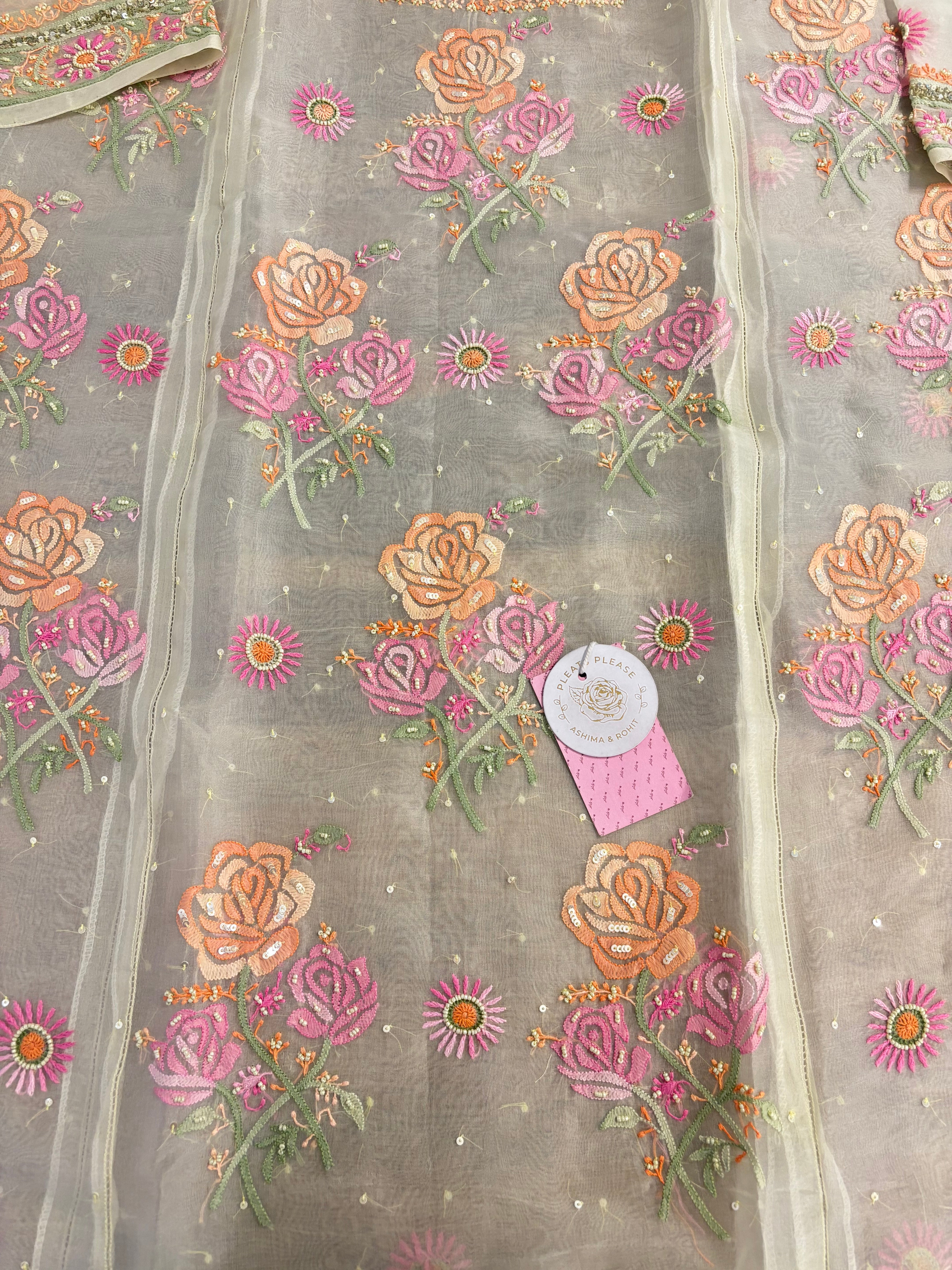 Pistachio Pure Organza Silk Chikankari Kurta & Dupatta