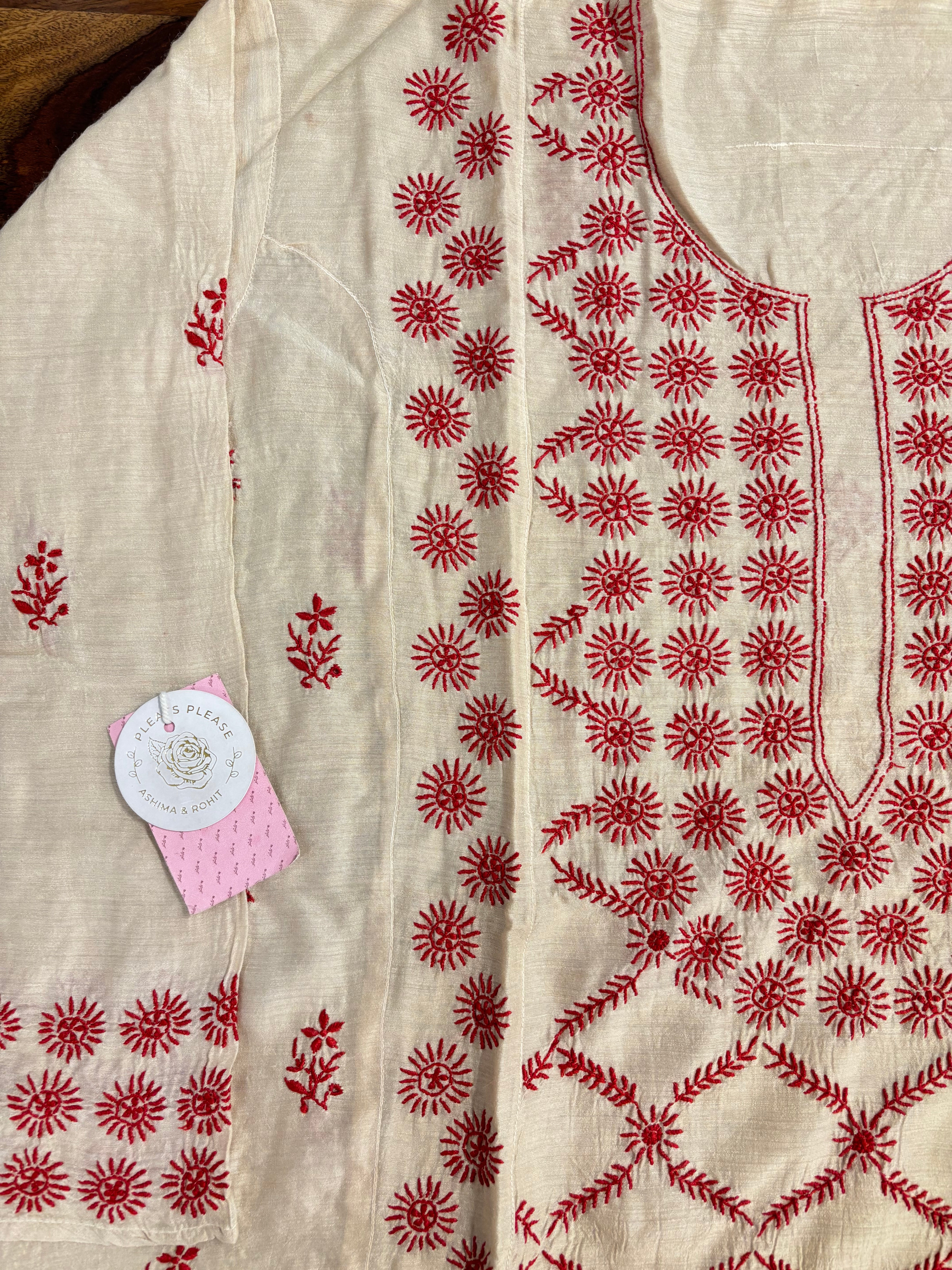Dyeable Munga Silk Chikankari Kurta & Dupatta Set - Pleats PleaseChikankari