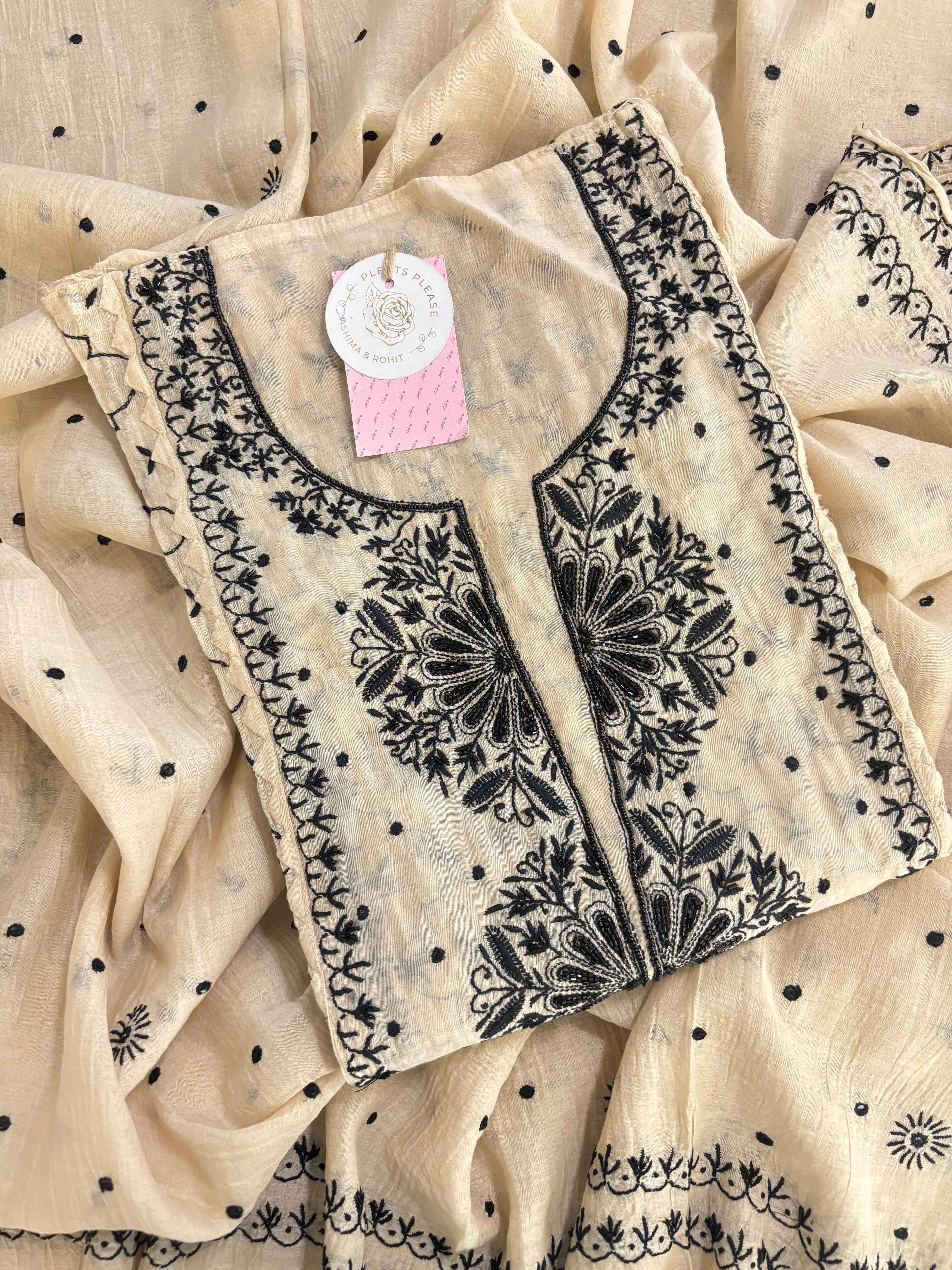 Ivory Cream Chanderi Chikankari Kurta & Dupatta