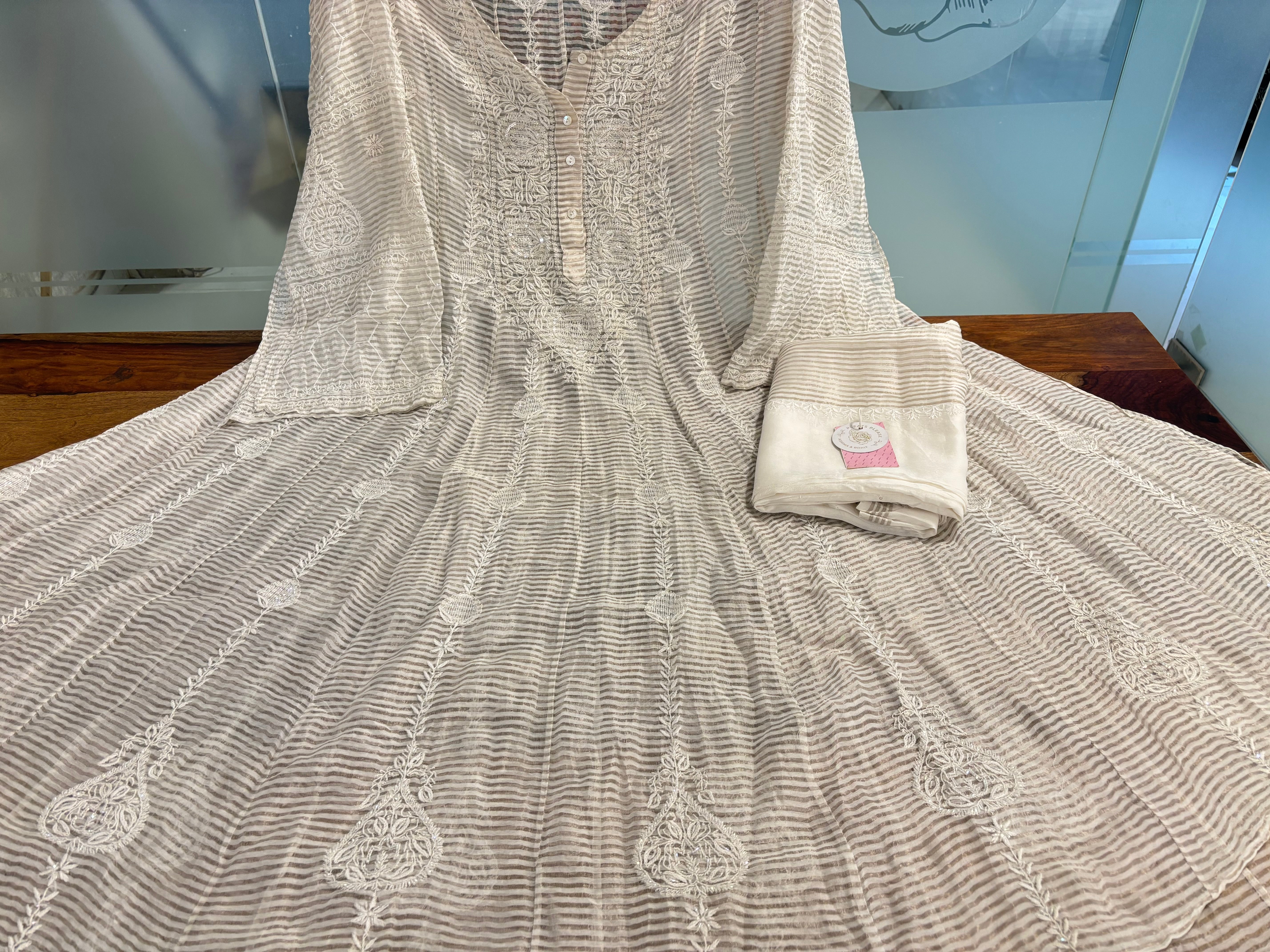 Dyeable Chanderi Chikankari Anarkali & Dupatta Set - Pleats PleaseChikankari