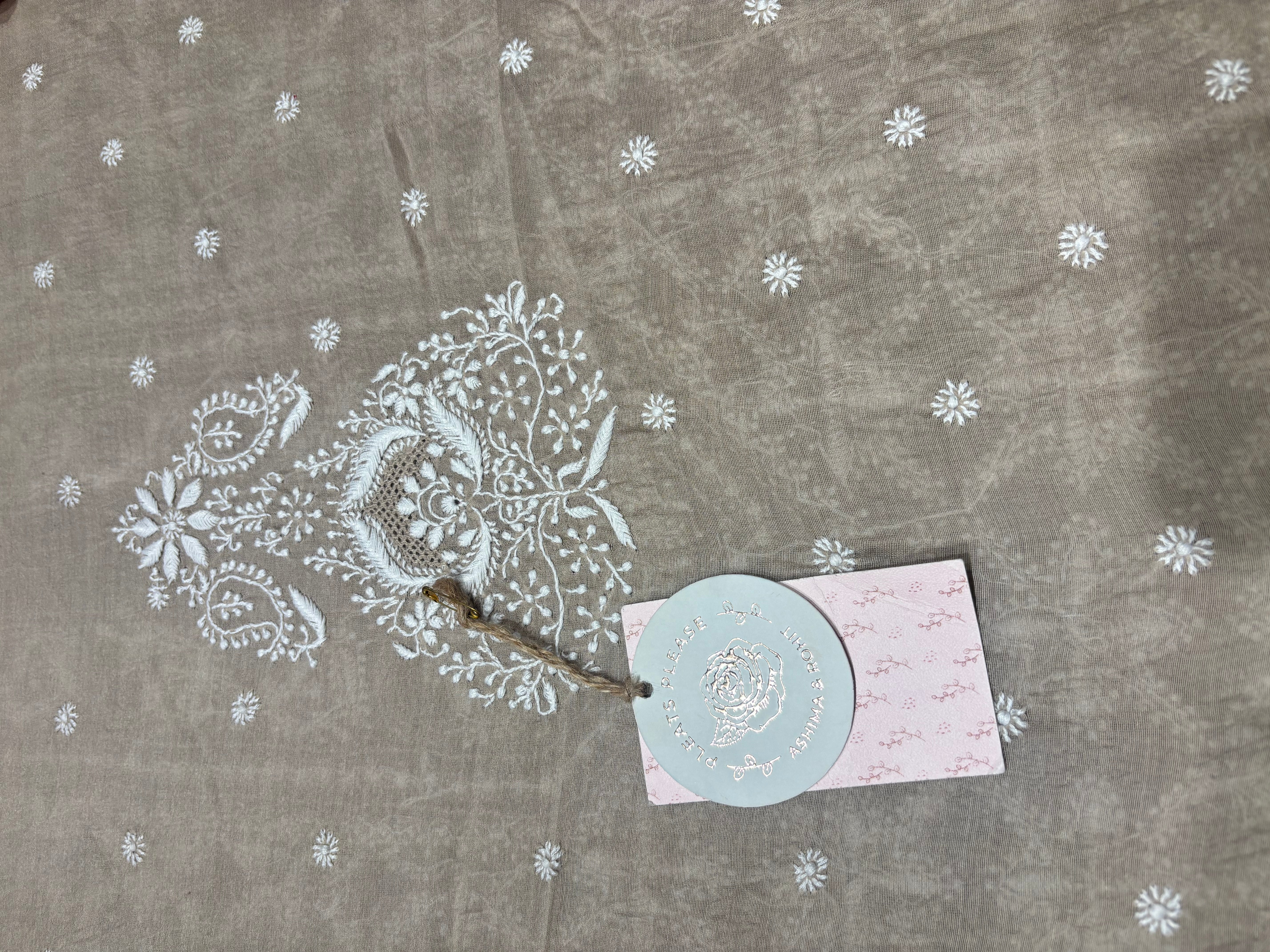 Mocha mousse Chanderi Silk Chikankari men’s Kurta Fabric