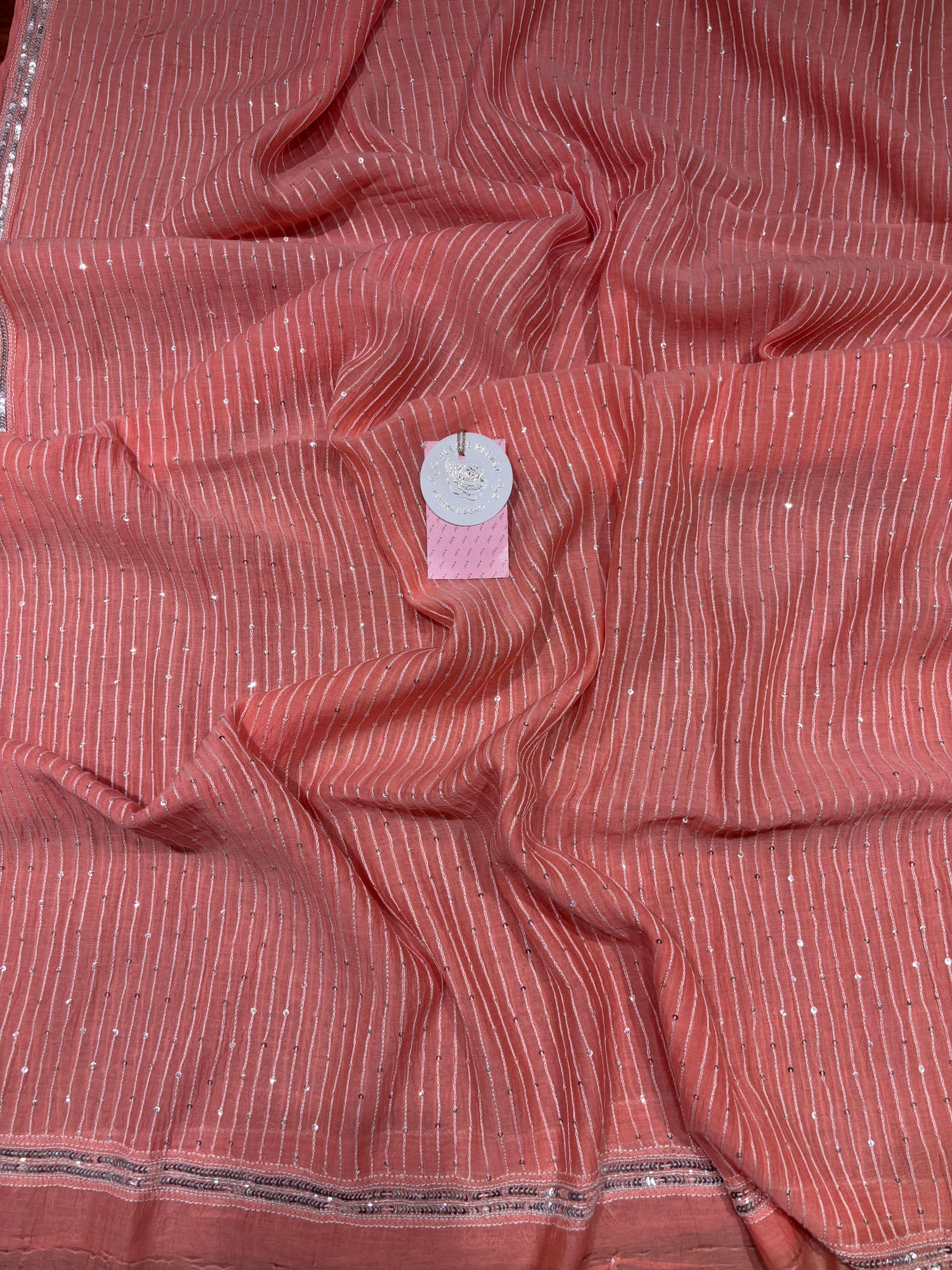 Coral Pink Chanderi Mul Chikankari Kurta & Dupatta Set