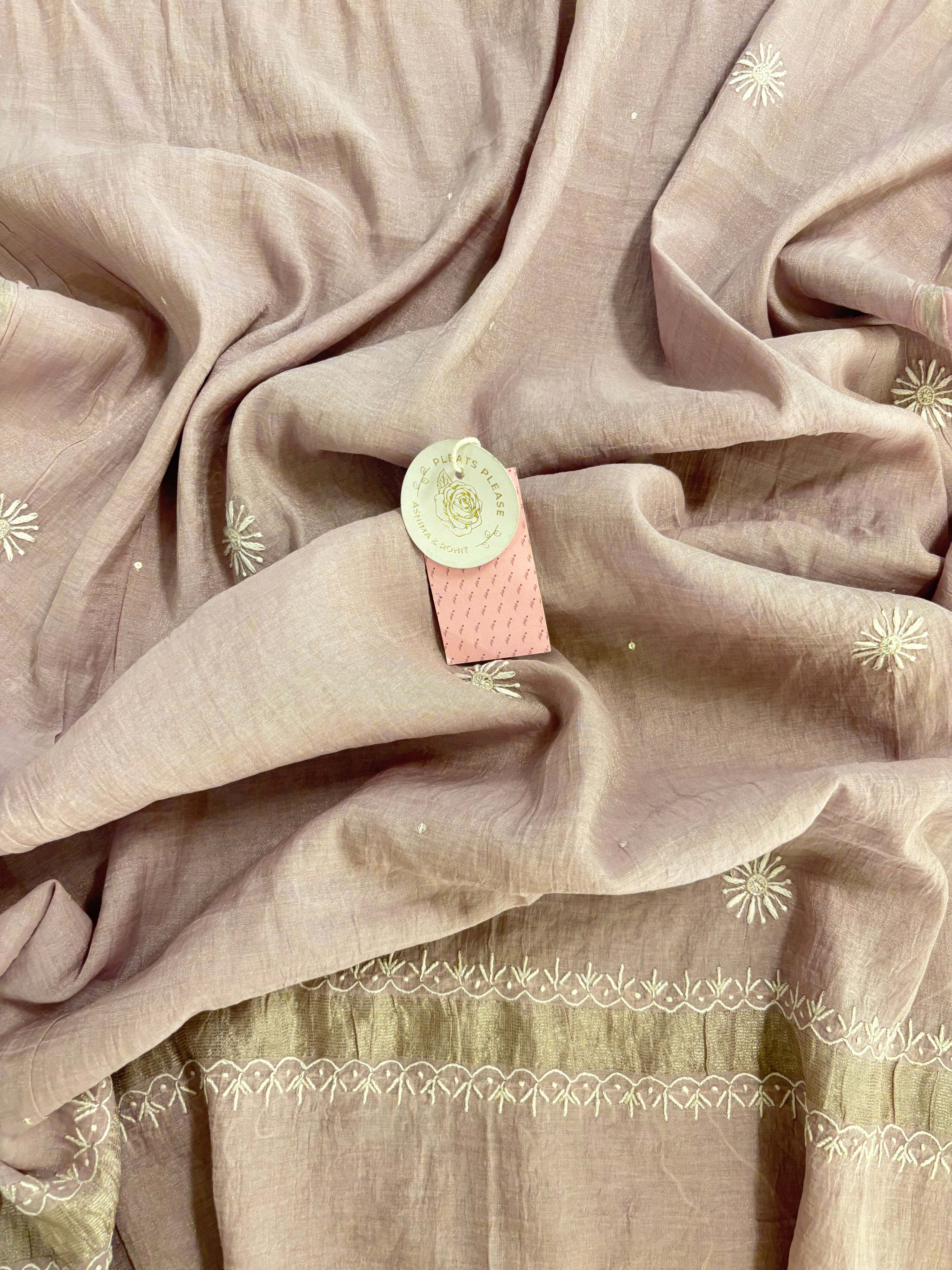 Mauve Pink Pure Tissue Chikankari Anarkali & Dupatta Set