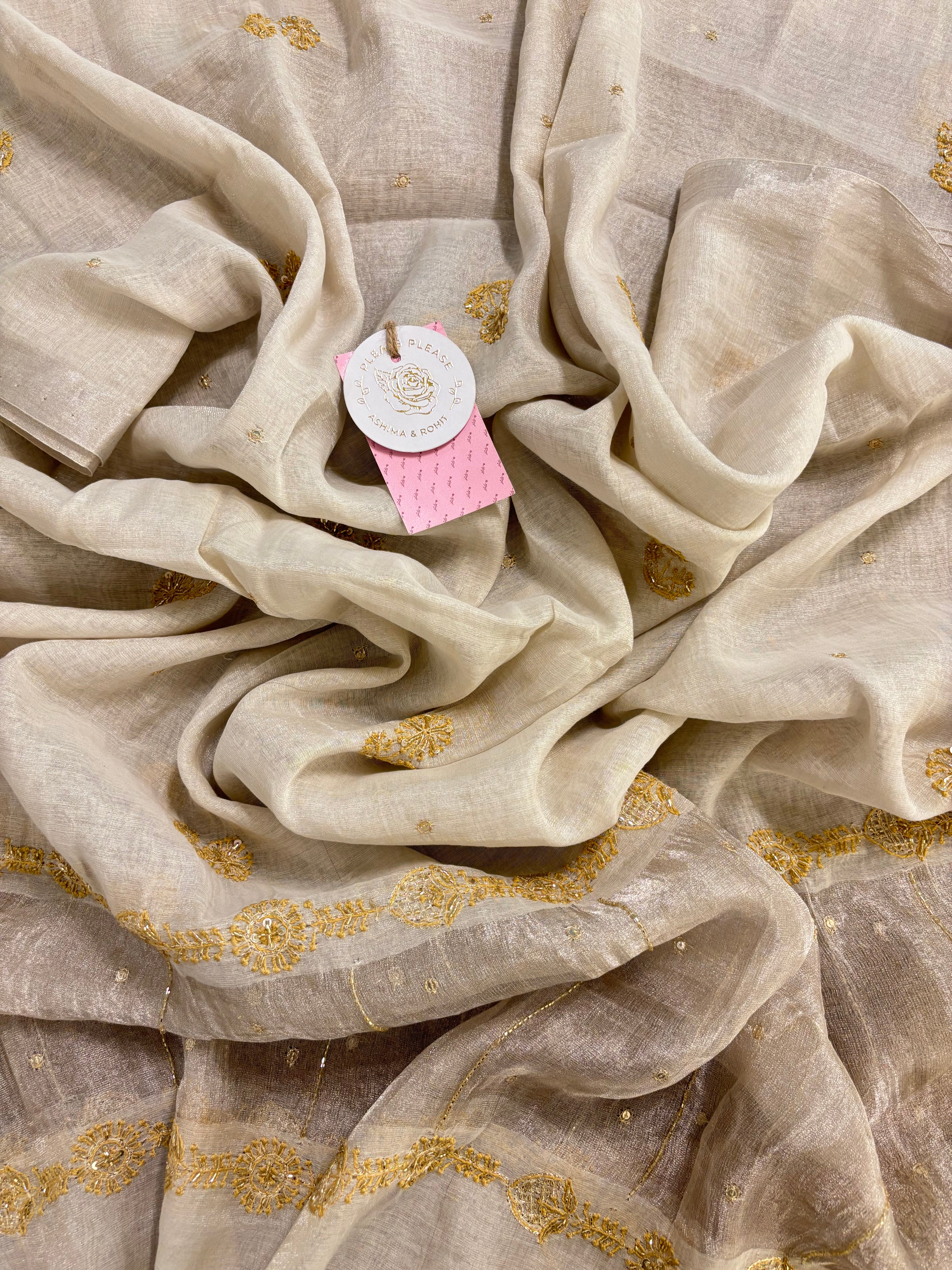 Dyeable Ivory Silver Pure & Premium Tissue Chikankari Kurta & Dupatta