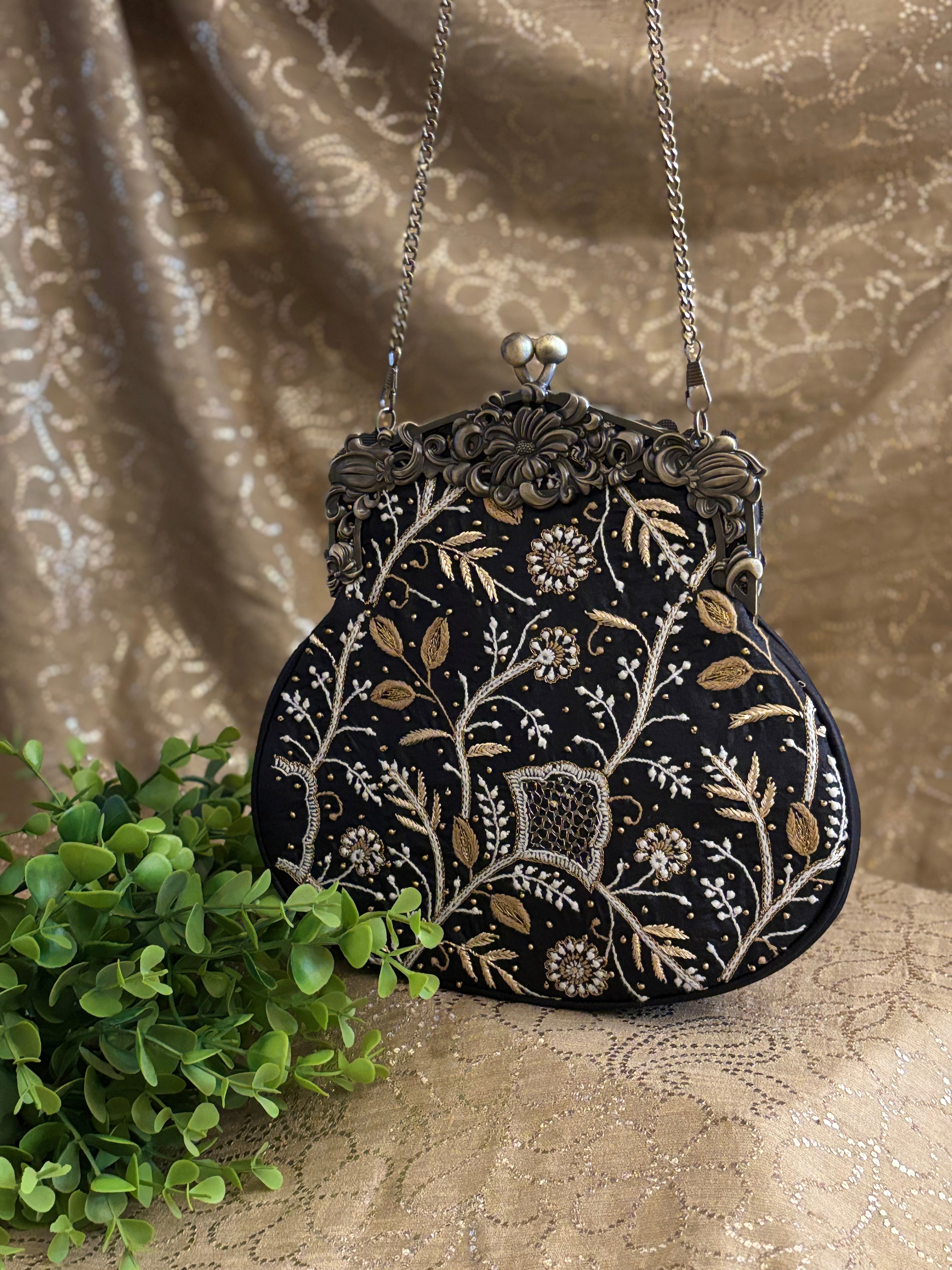 Black Chikankari Clutch Bag