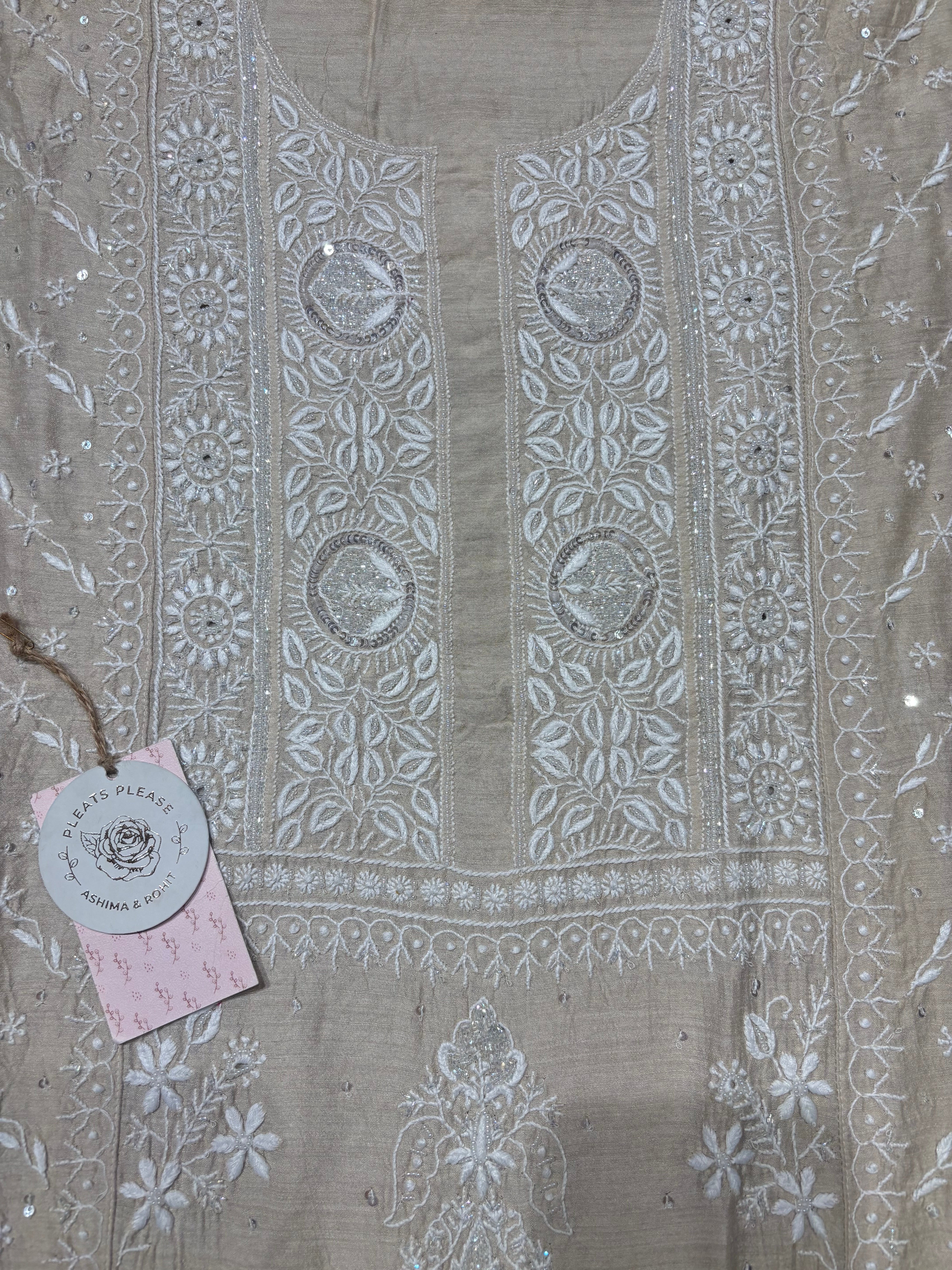 Dyeable Monga Silk Chikankari Kurta and Dupatta set