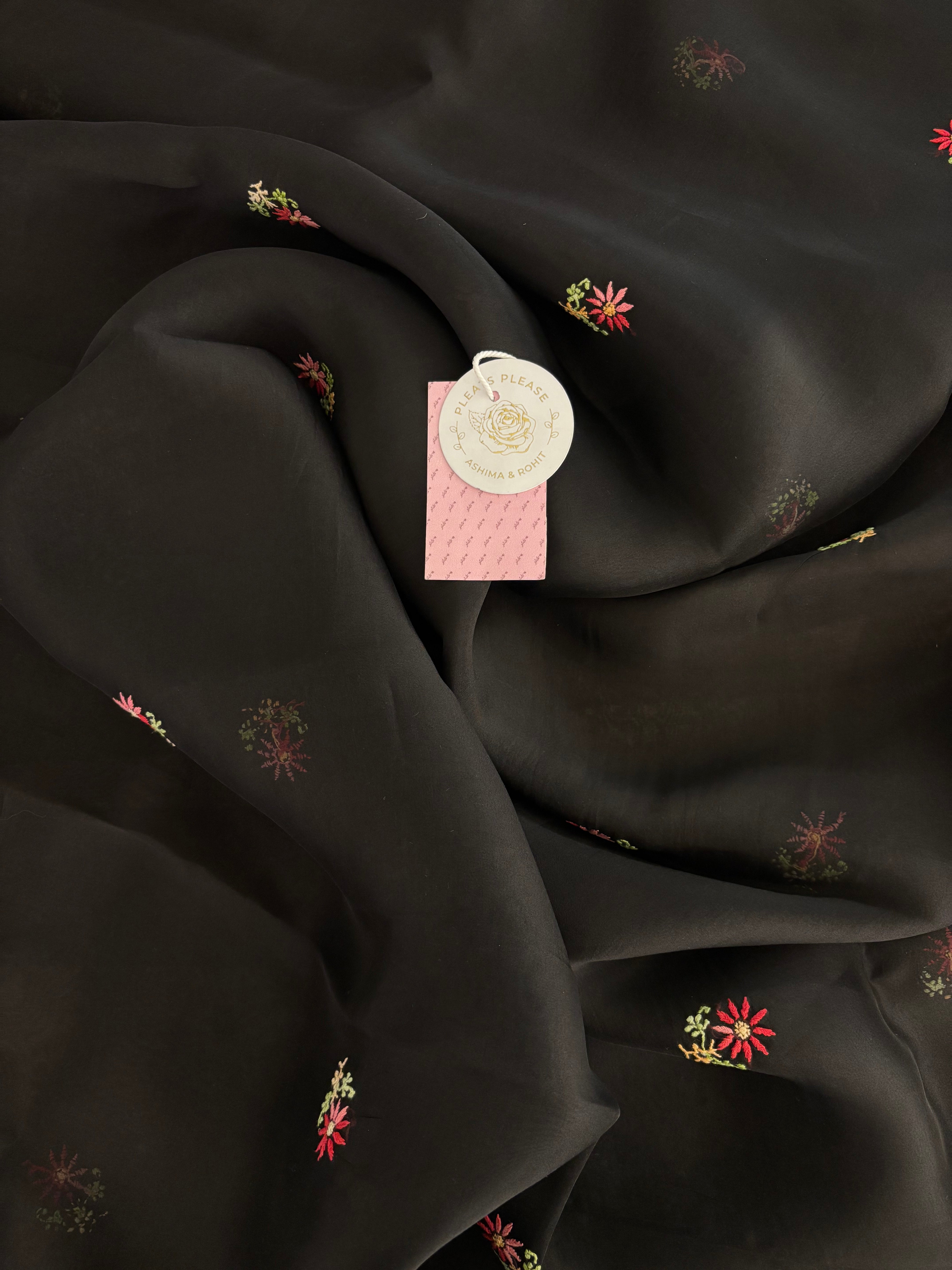 Black Organza Chikankari Kurta & Dupatta - Pleats PleaseChikankari