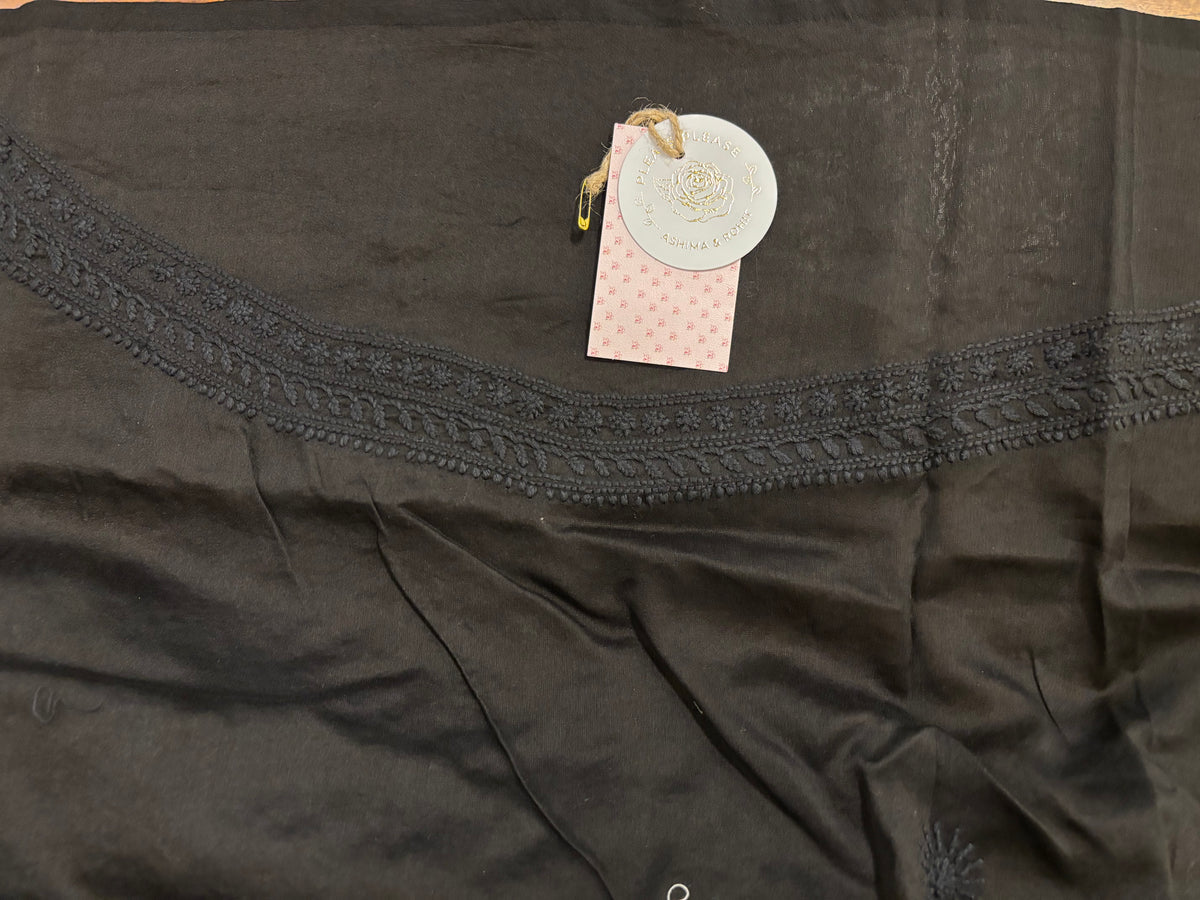Black Chanderi Men’s Chikankari Kurta