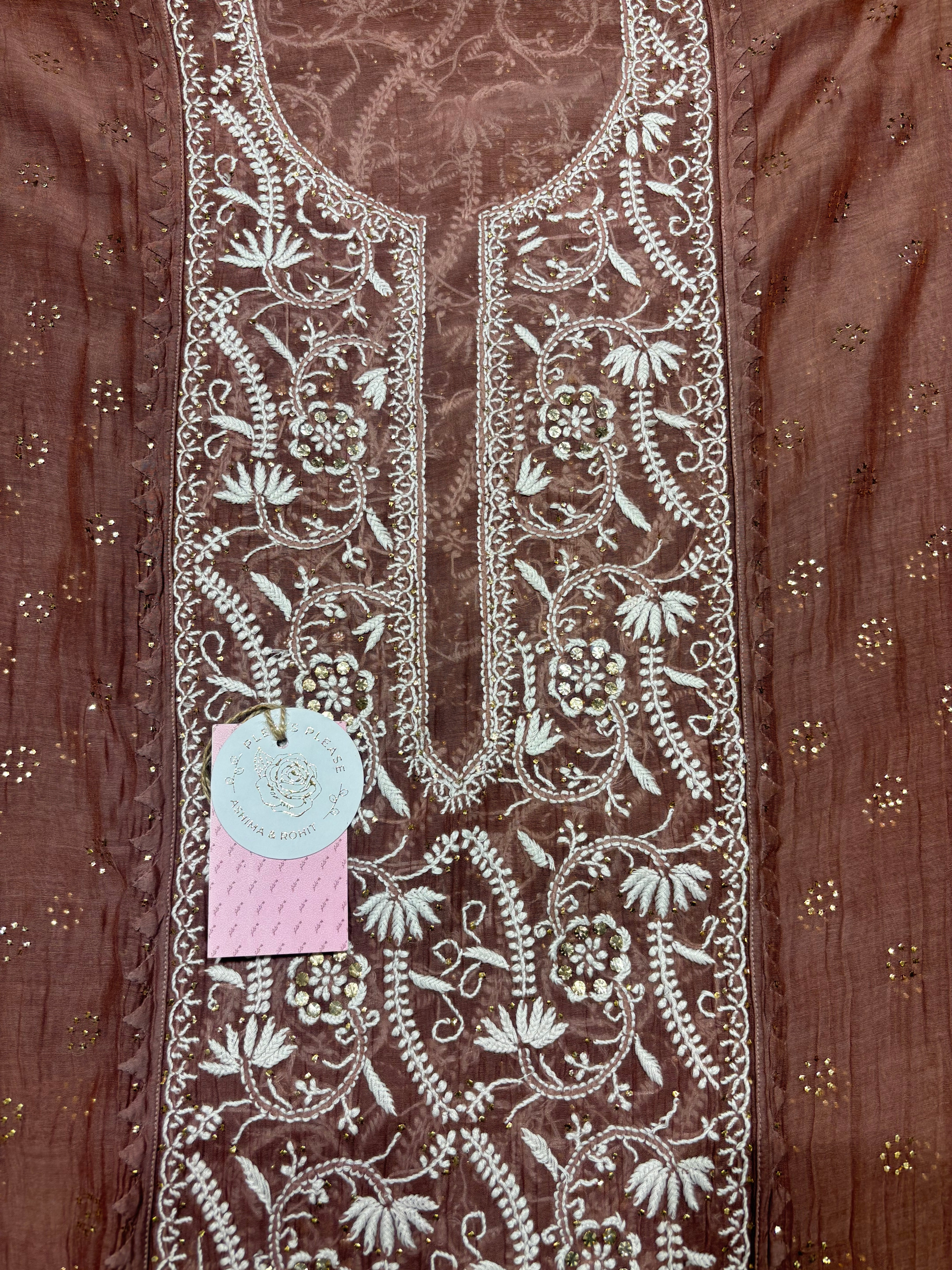 Rosewood Chanderi Mul Chikankari Kurta & Dupatta Set