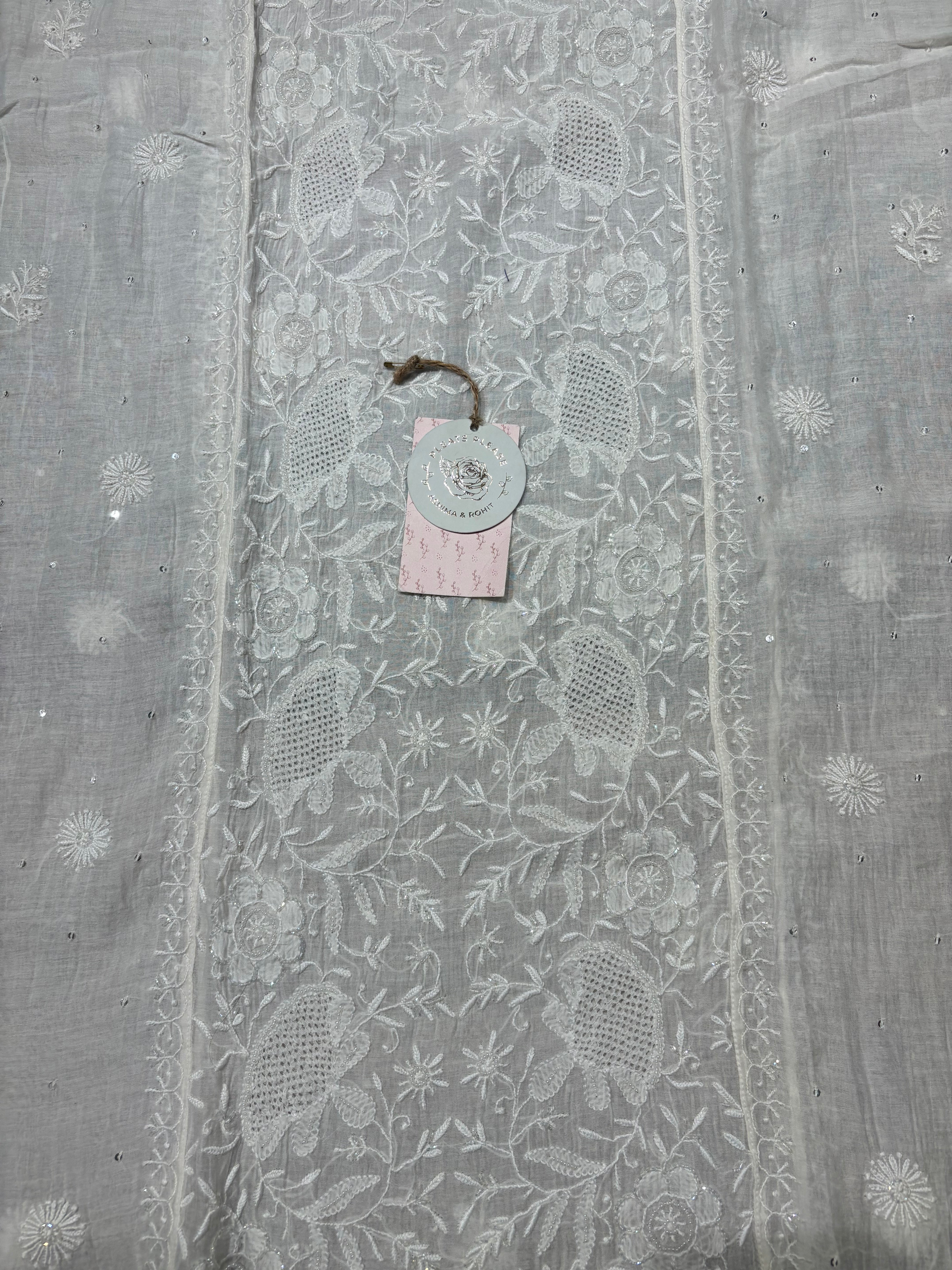 Dyeable Chanderi Mul Chikankari Kurta and Dupatta set