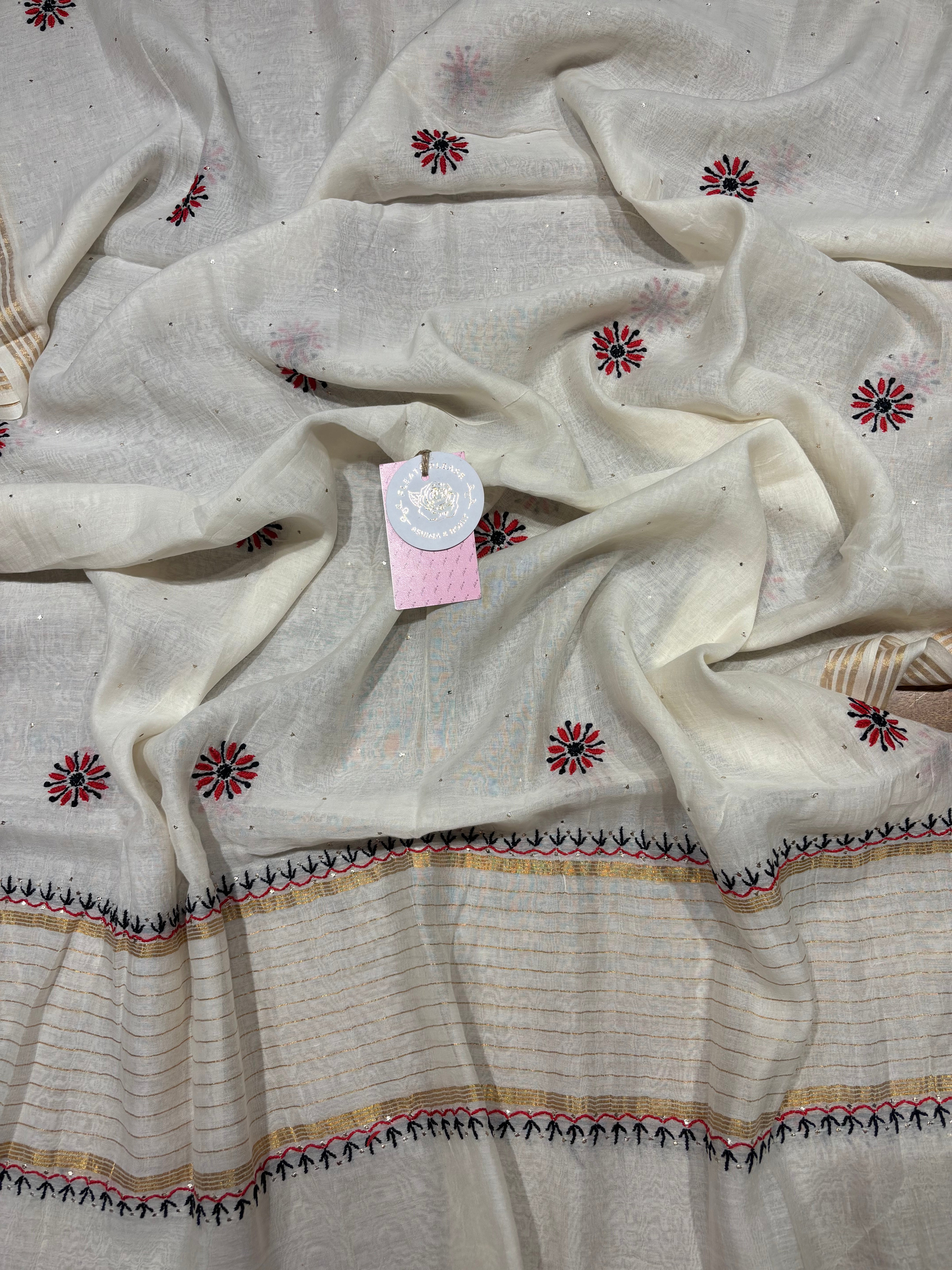 Dyeable Chanderi Mul Chikankari & Mukaish Kurta & Dupatta Set