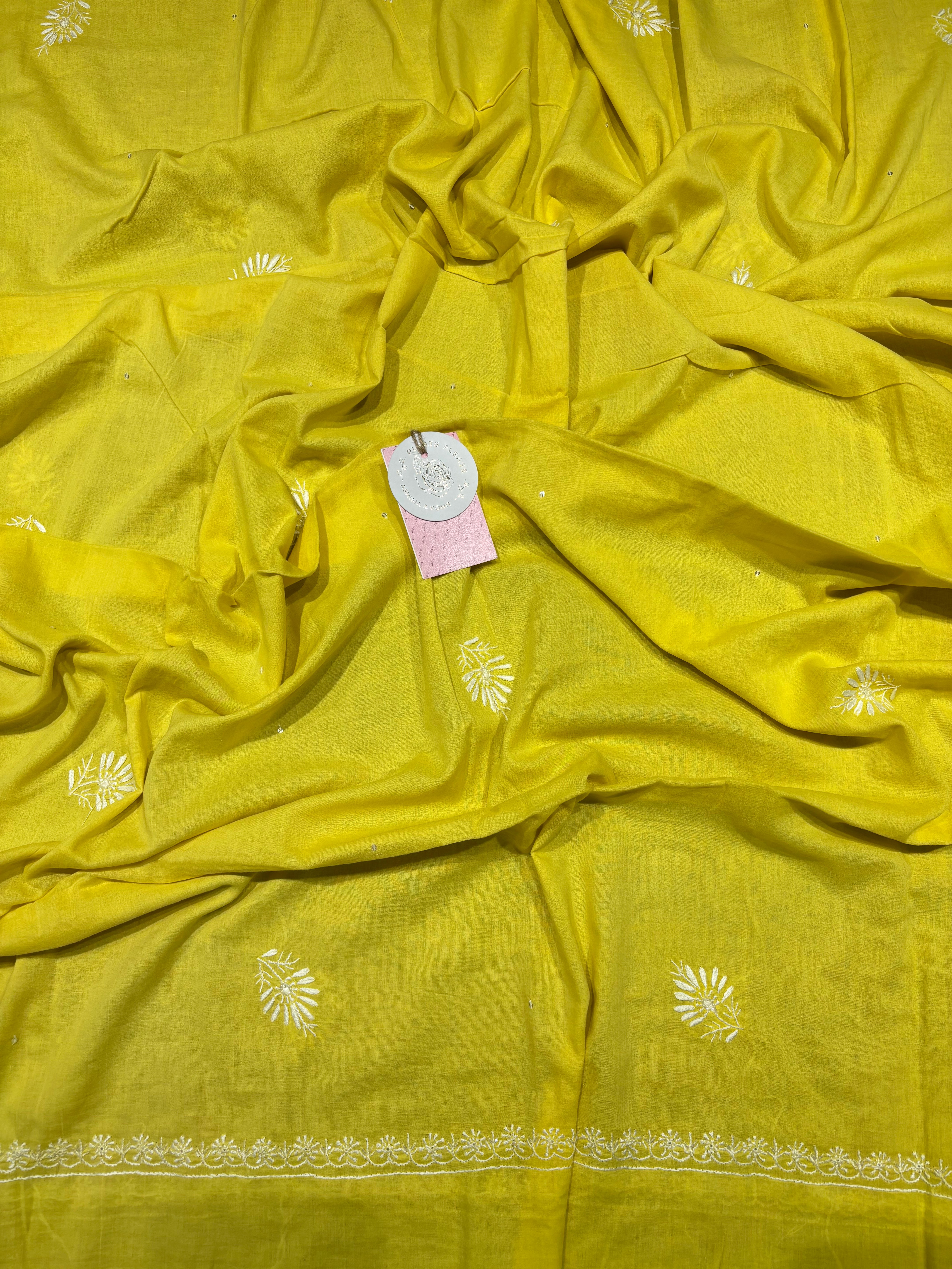 Yellow Mulmul Chikankari Kurta & Dupatta Set