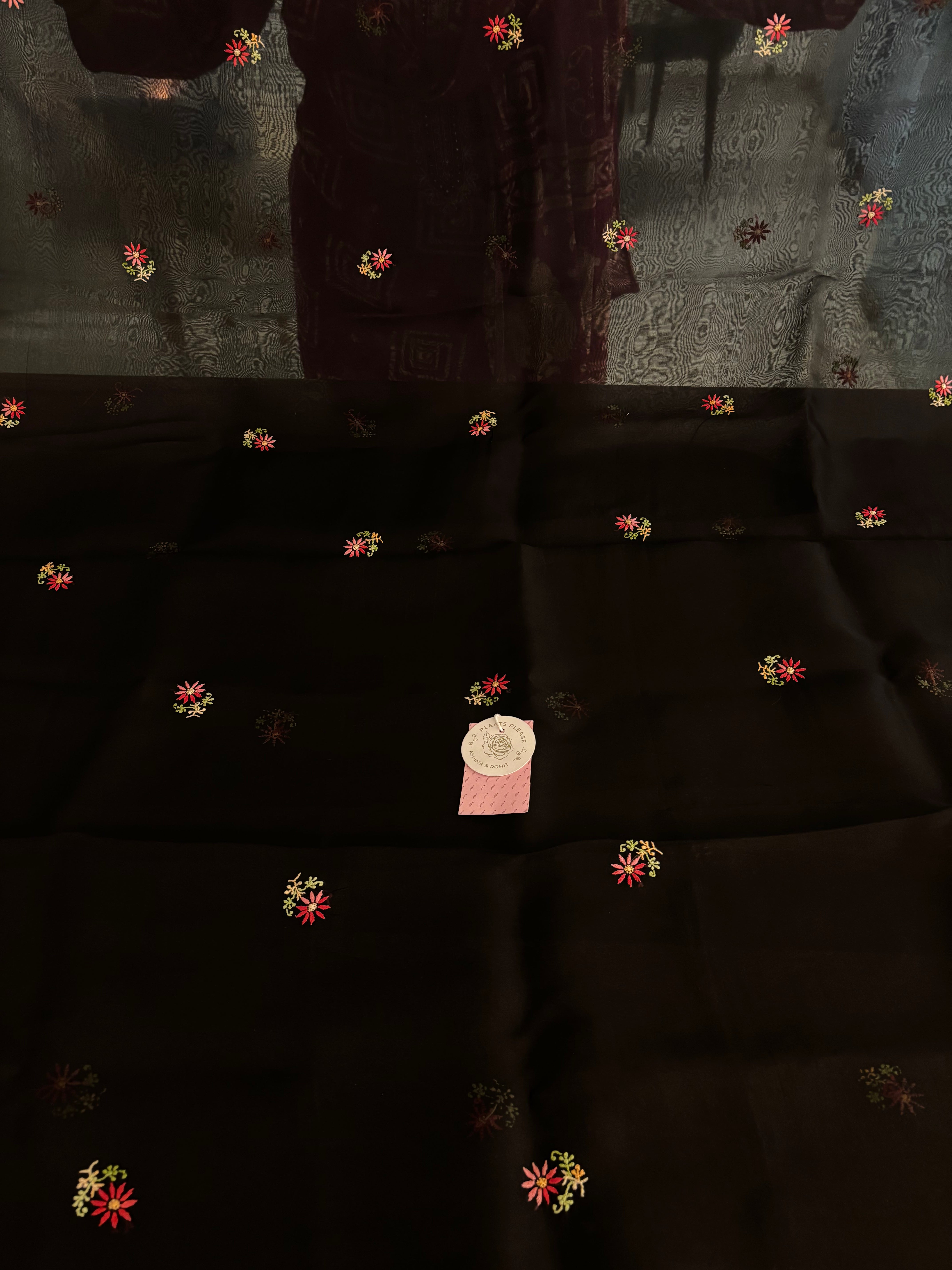 Black Organza Chikankari Kurta & Dupatta - Pleats PleaseChikankari