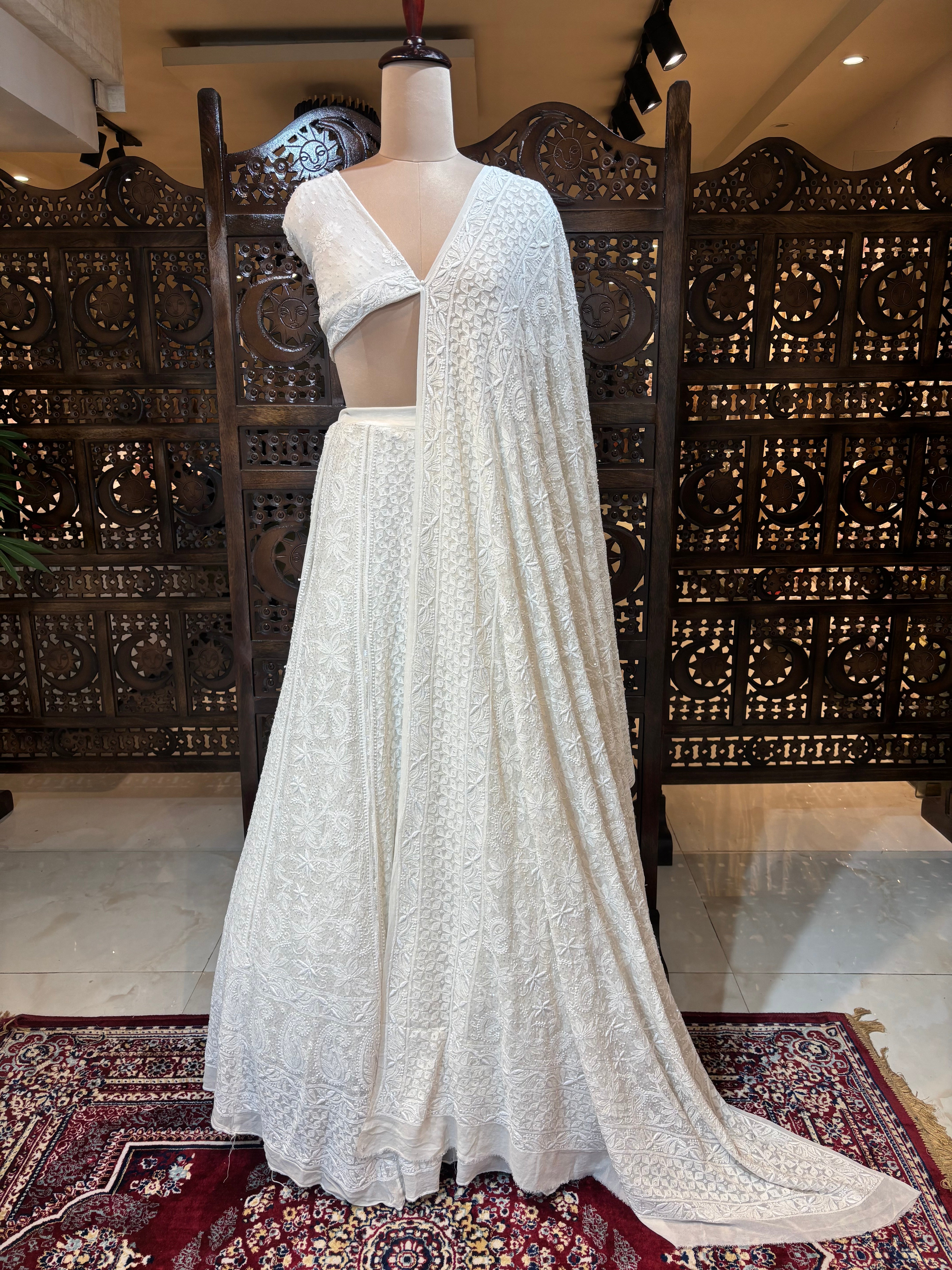 Dyeable Pure & Premium Georgette Chikankari Lehenga & Dupatta Set - Pleats PleaseChikankari