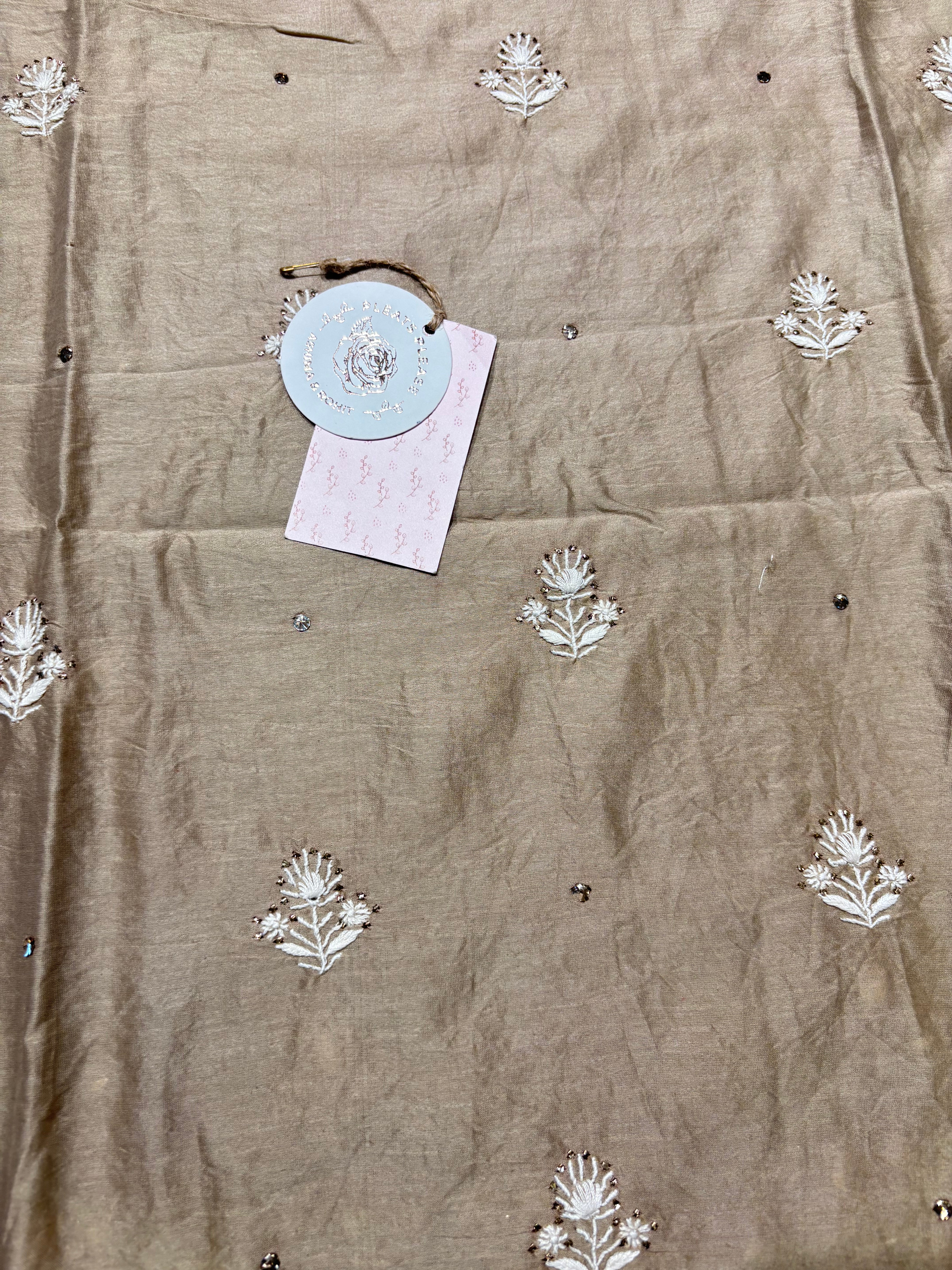 Beige Chanderi Silk Chikankari Mukaish Men’s Kurta Fabric