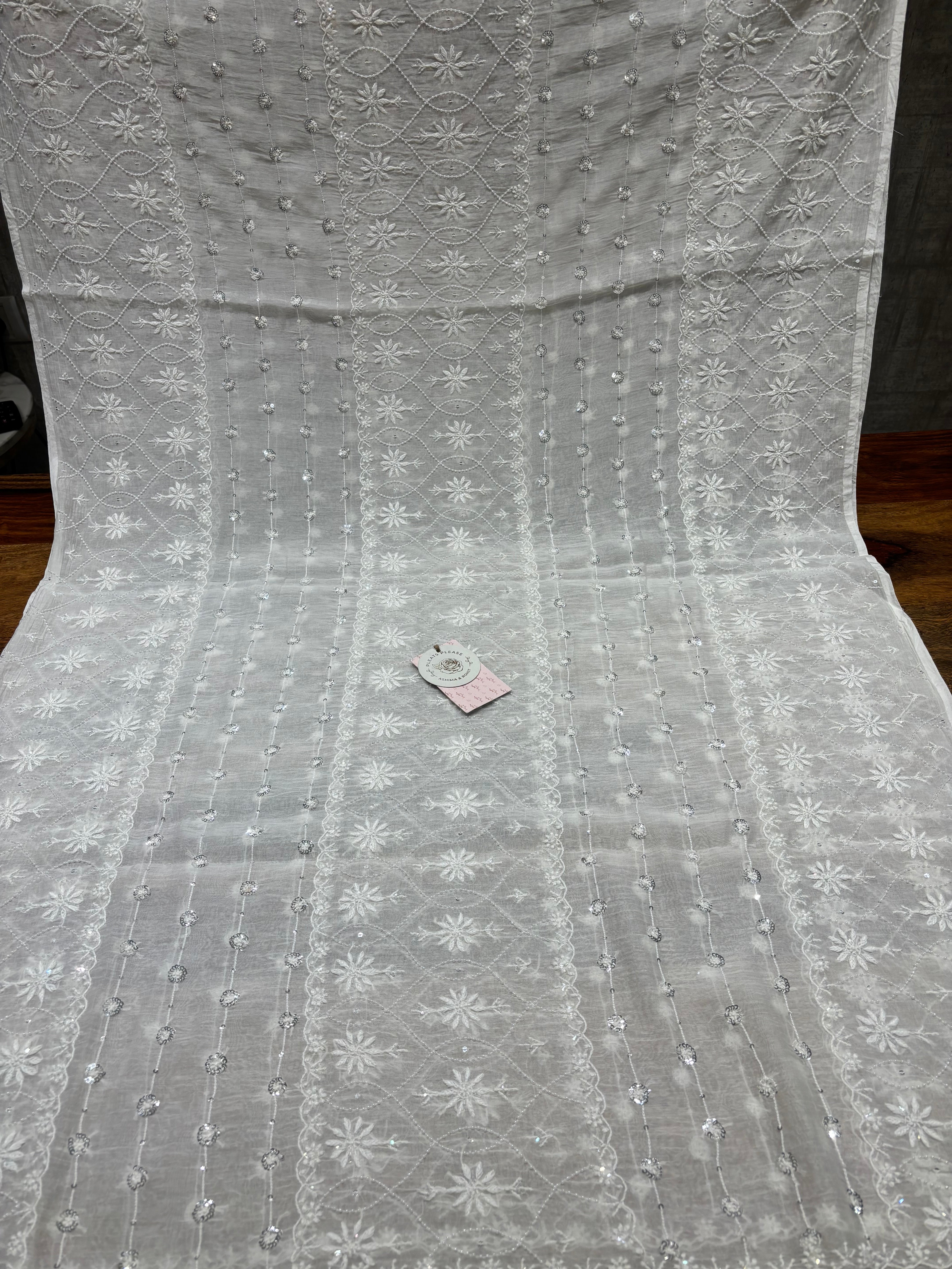 Dyeable Chanderi Mul Chikankari Kurta & Dupatta Fabric