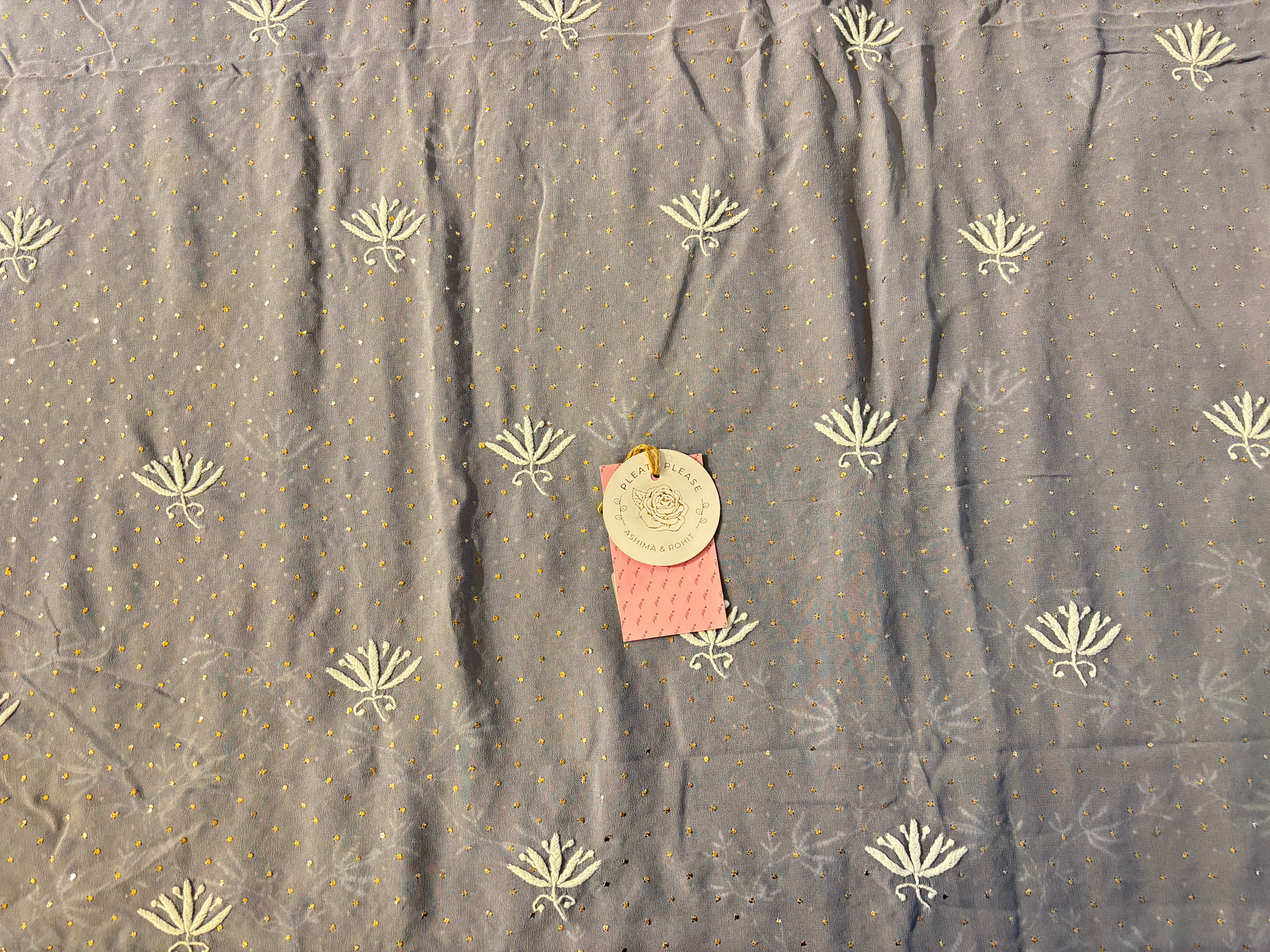 Greyish Powder Blue Pure Georgette Chikankari Mukaish Kurta & Dupatta