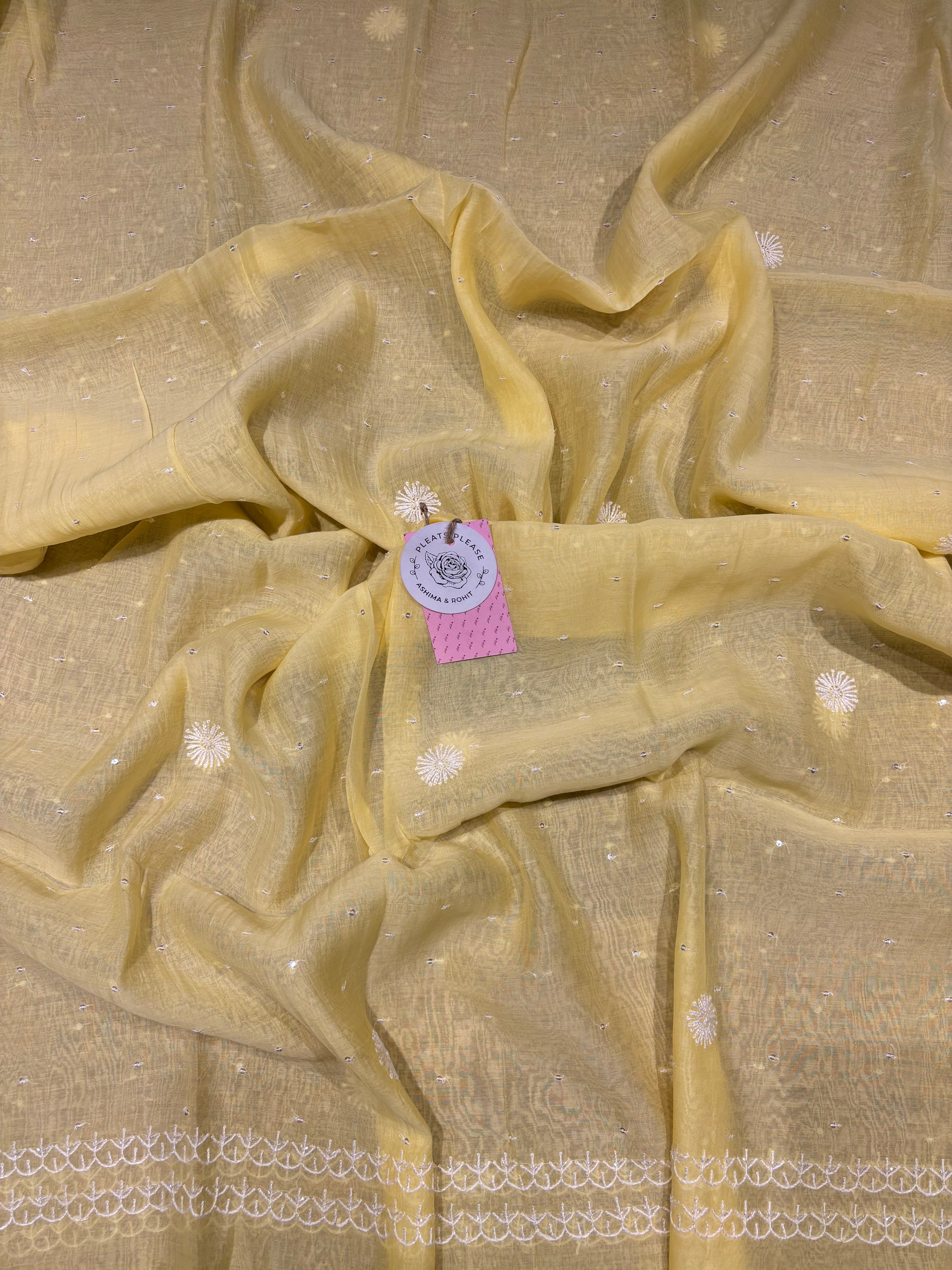 Butter Yellow Chanderi Mul Chikankari Kurta & Dupatta Set