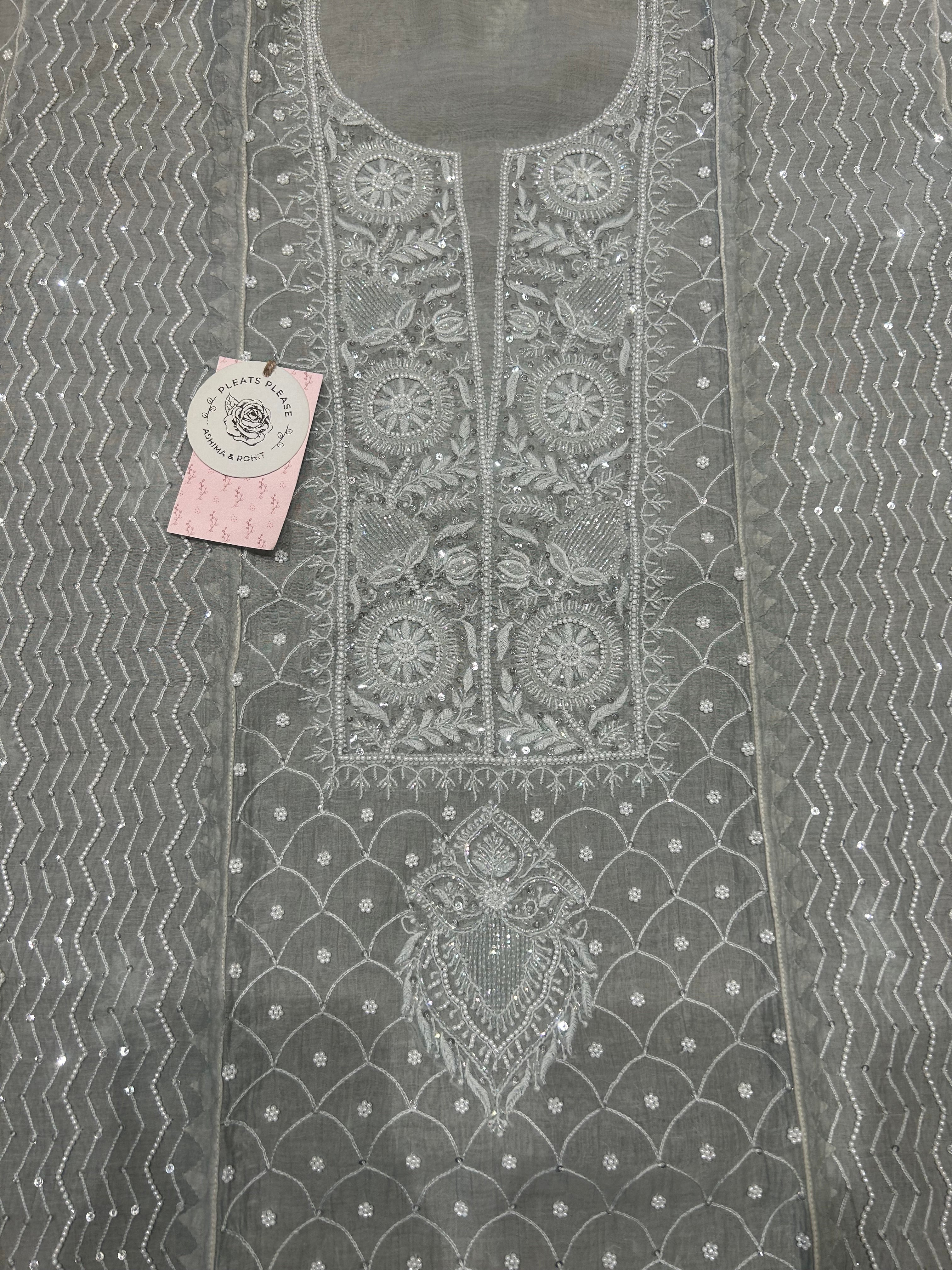 Mossy Green Chanderi Mul Chikankari Kurta and Dupatta