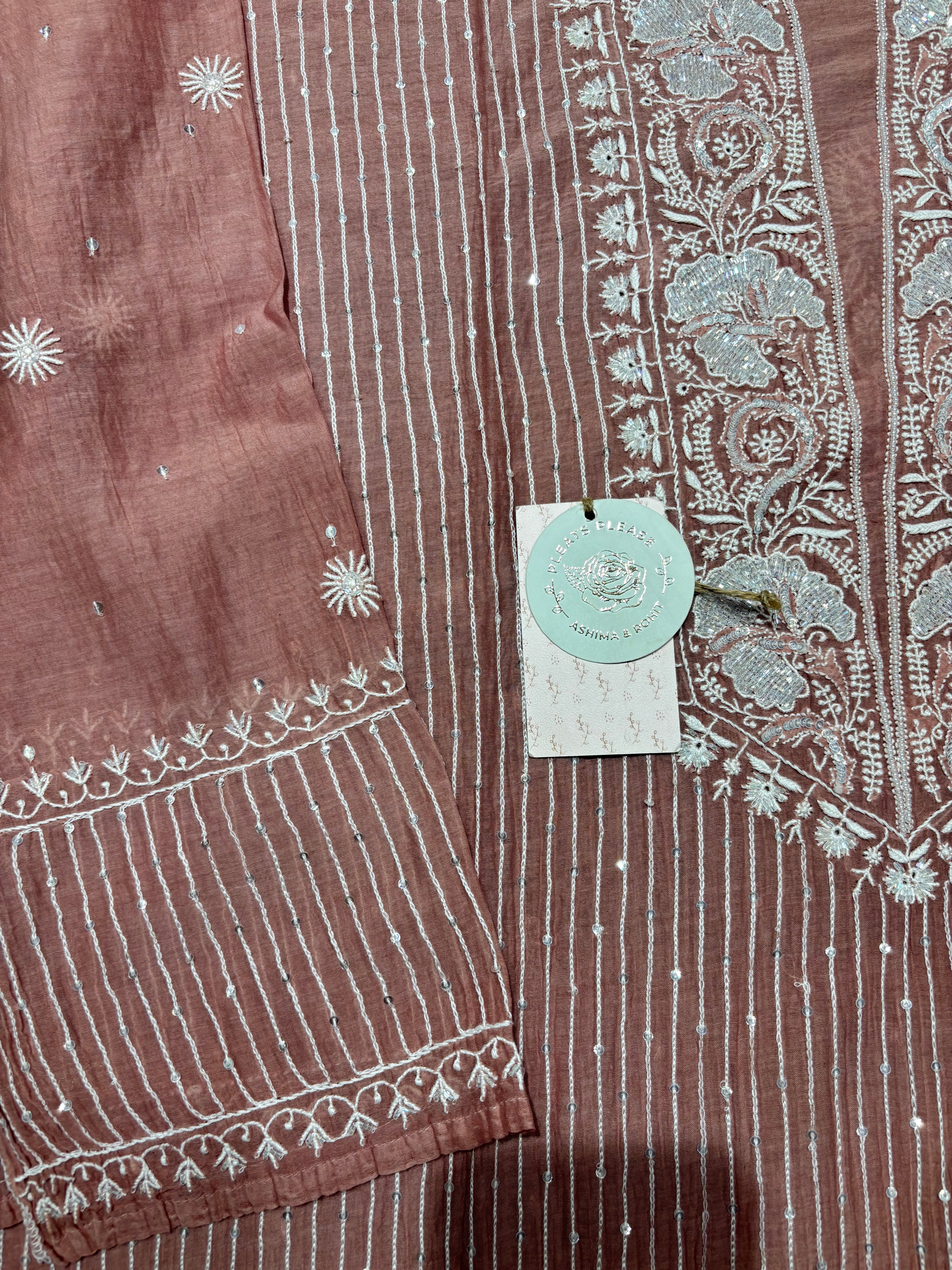 Brown chanderi Mul Chikankari kurta and Dupatta Set