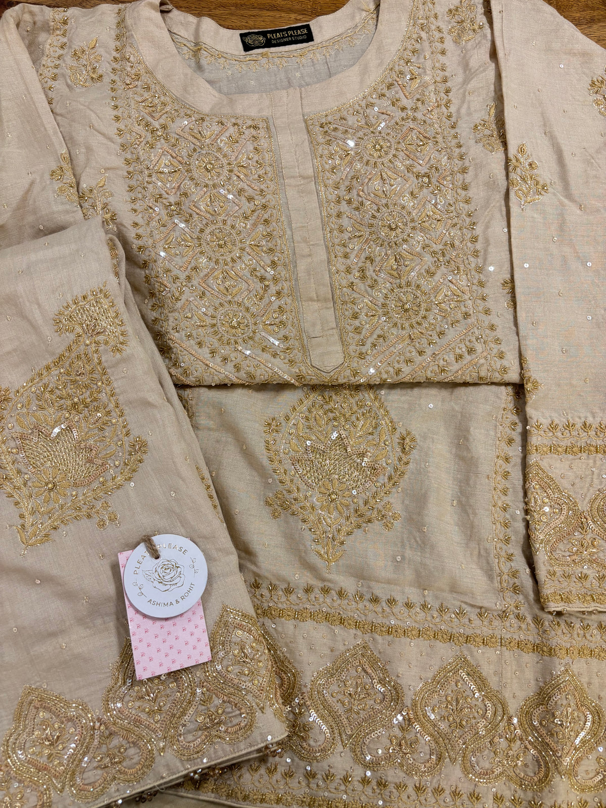 Dyeable Pure & Premium Monga Silk Chikankari A-Line Kurta & Dupatta