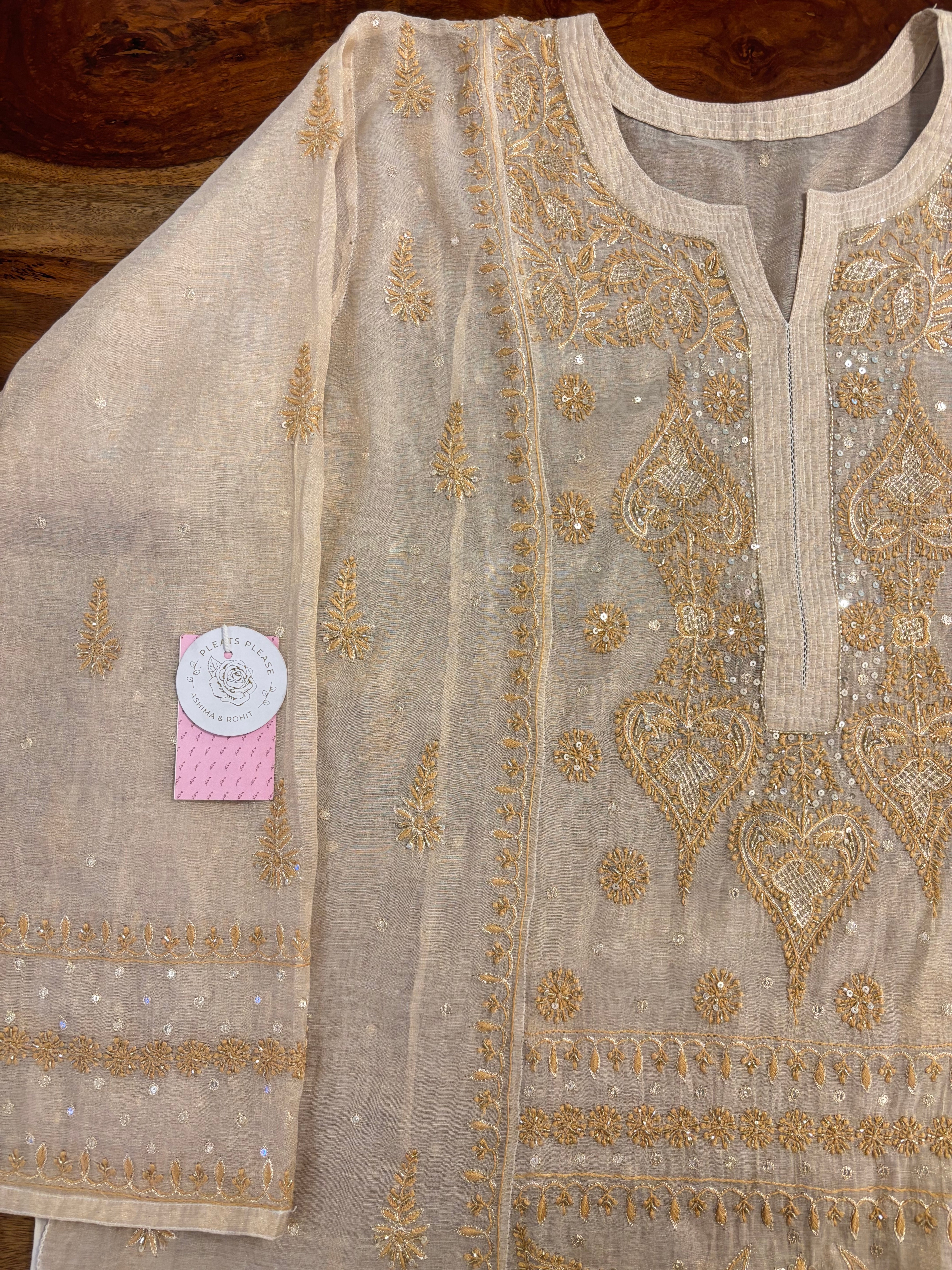 Dyeable Pure & Premium Tissue Chand Boota Chikankari Kurta & Dupatta - Pleats PleaseChikankari