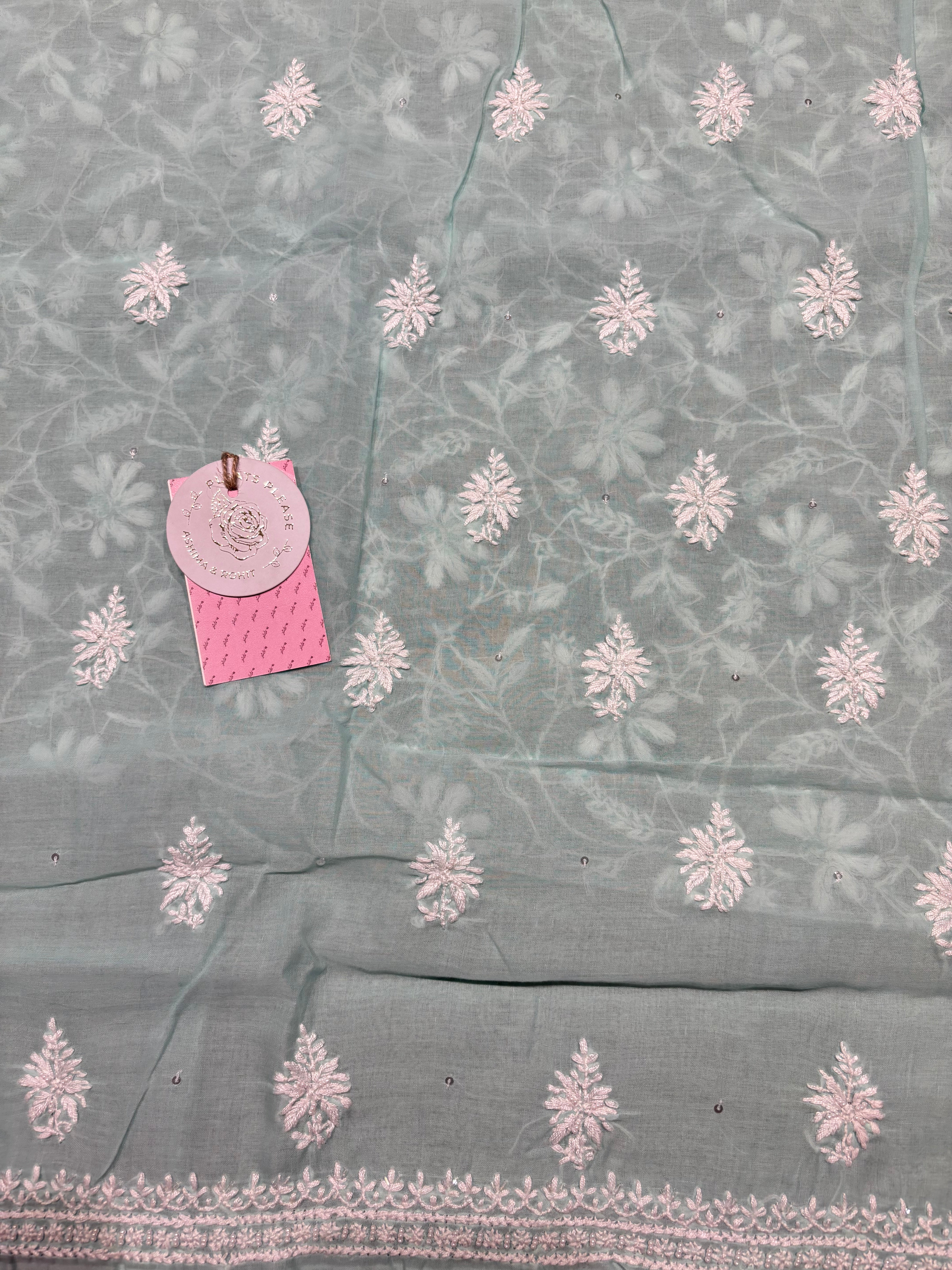 Mint Green Cotton Chikankari Kurta Fabric