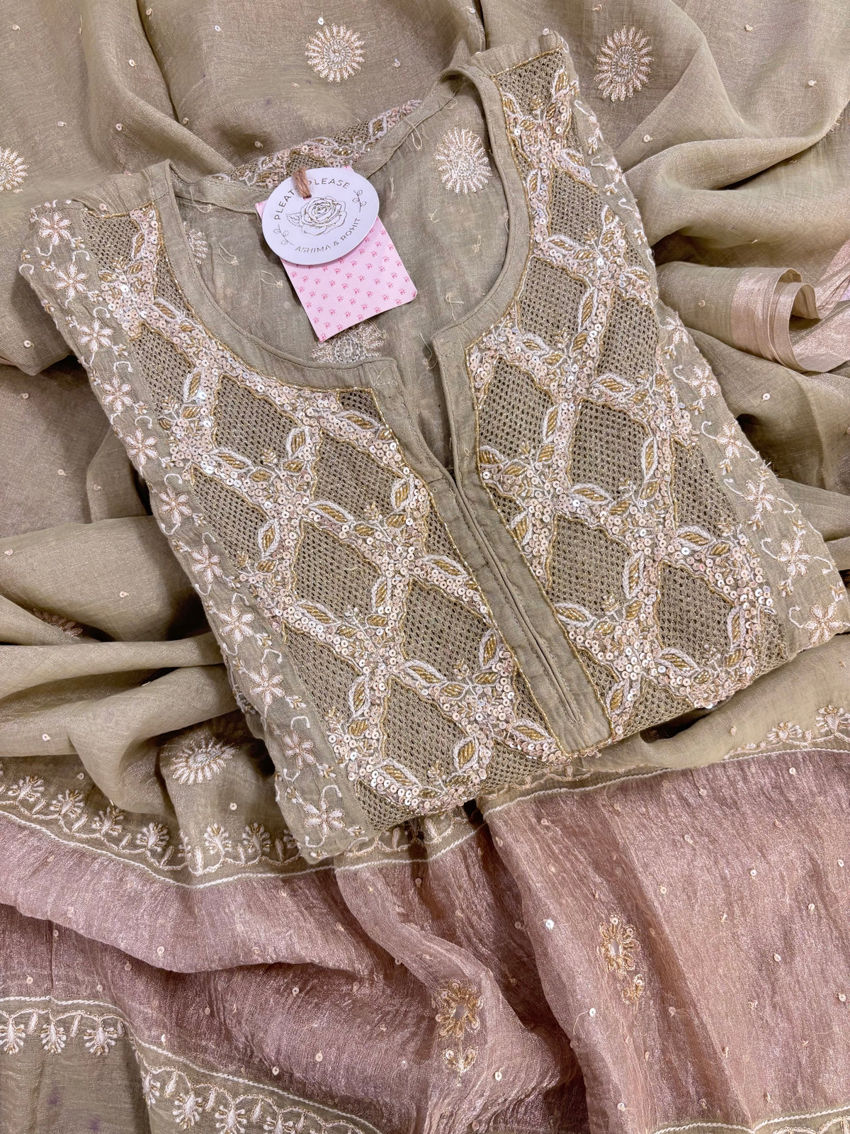 Pistachio Green Pure & Premium Tissue Jaal Chikankari Anarkali & Dupatta