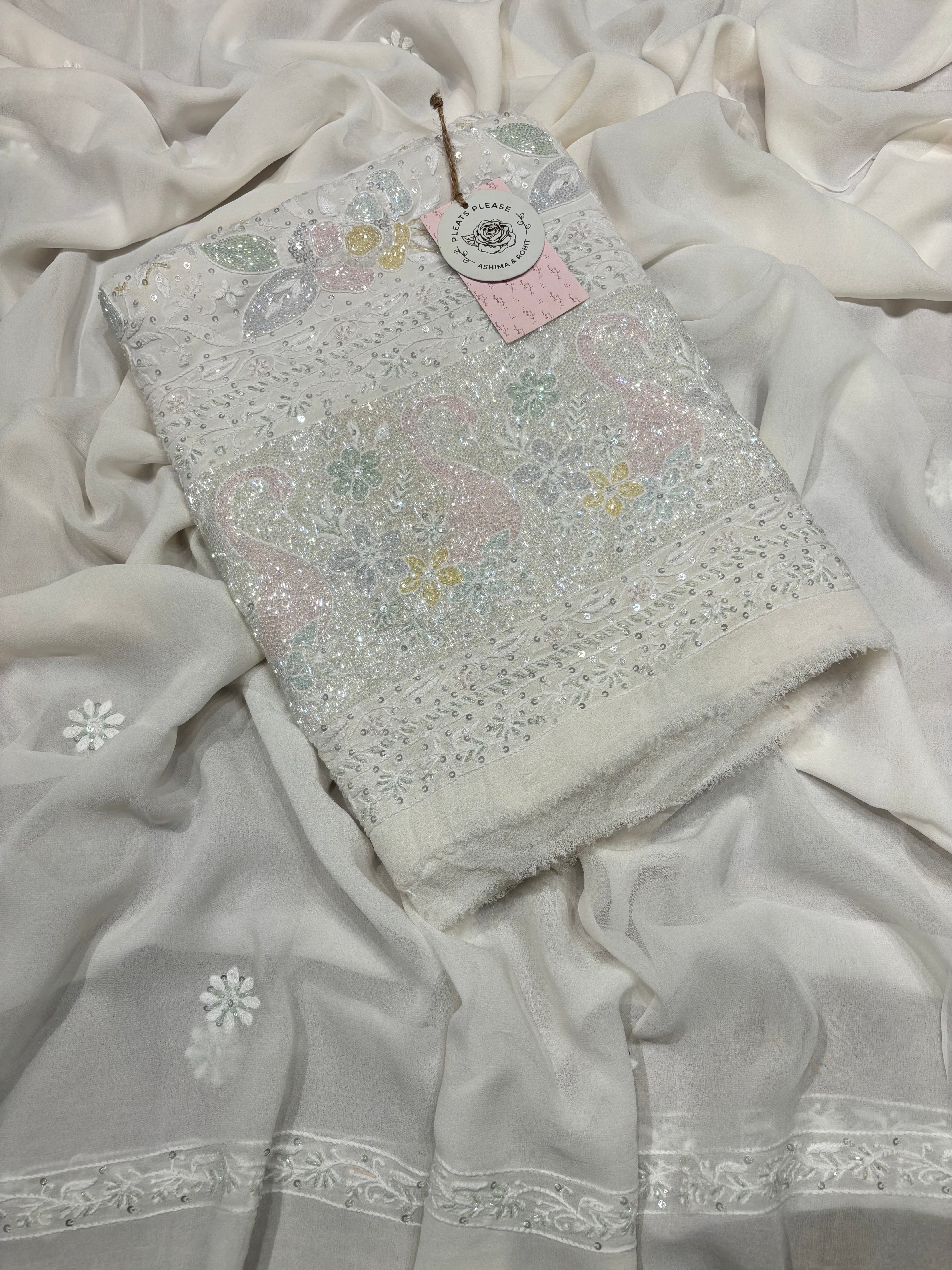 Dyeable Pure And Premium Georgette Chikankari Kurta And Dupatta Set