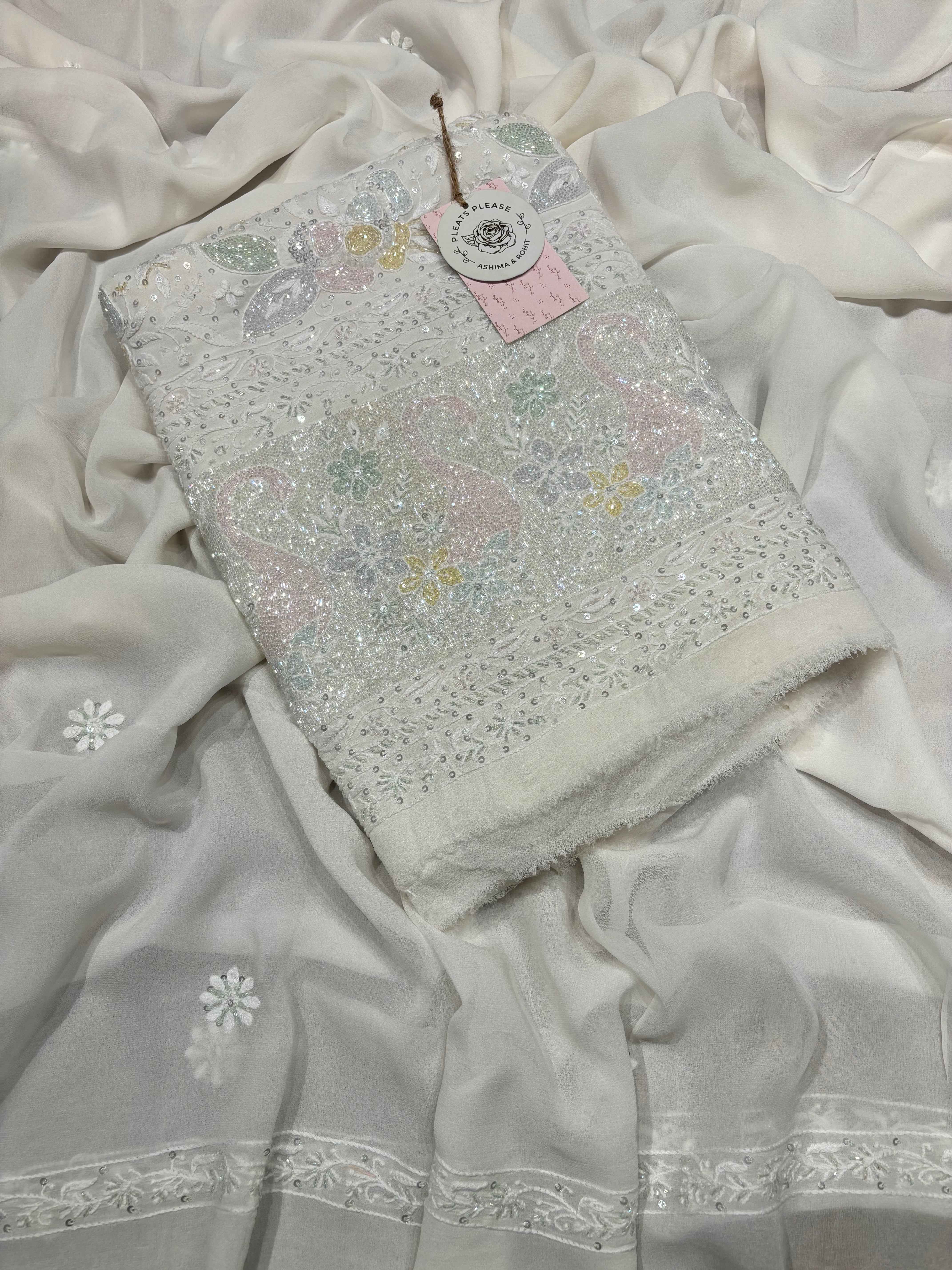 Dyeable Pure And Premium Georgette Chikankari Kurta And Dupatta Set - Pleats PleaseChikankari